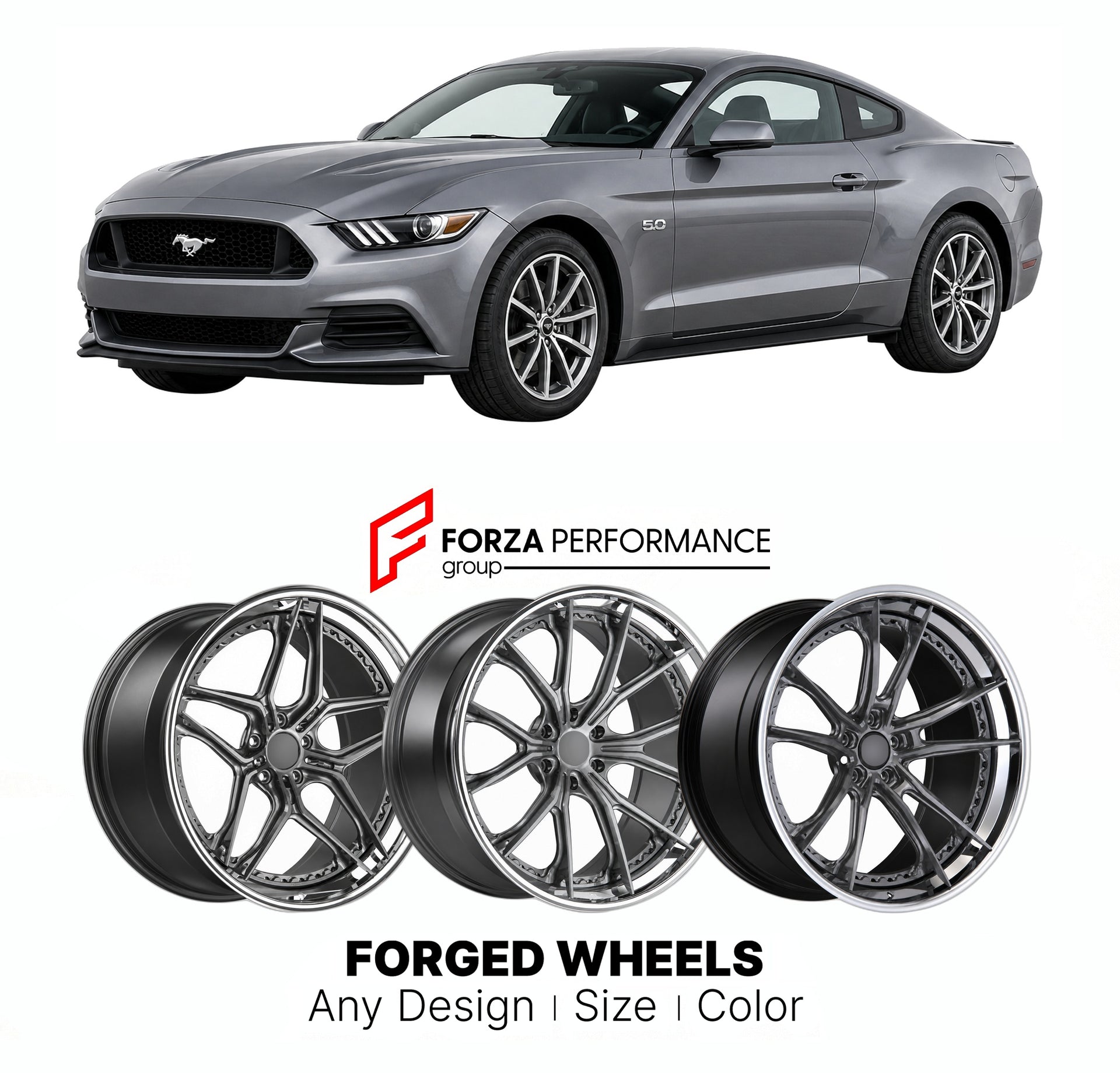 FORGED WHEELS RIMS for FORD MUSTANG ECOBOOST HIGH PERFORMANCE PACKAGE S550 2015 - 2023

Custom forged wheels for Ford Mustang EcoBoost High Performance Package S550 2015 - 2023. Made-to-order monoblock, 2-piece and 3-piece rims in custom sizes, offsets, colors and finishes with guaranteed fitment.

We manufacture premium quality forged wheels rims for Ford Mustang EcoBoost High Performance Package S550 2015 - 2023 in any design, size, color.

THIS WHEEL DESIGN CAN BE CUSTOM-MADE FOR YOUR CAR IN ANY SIZE AND