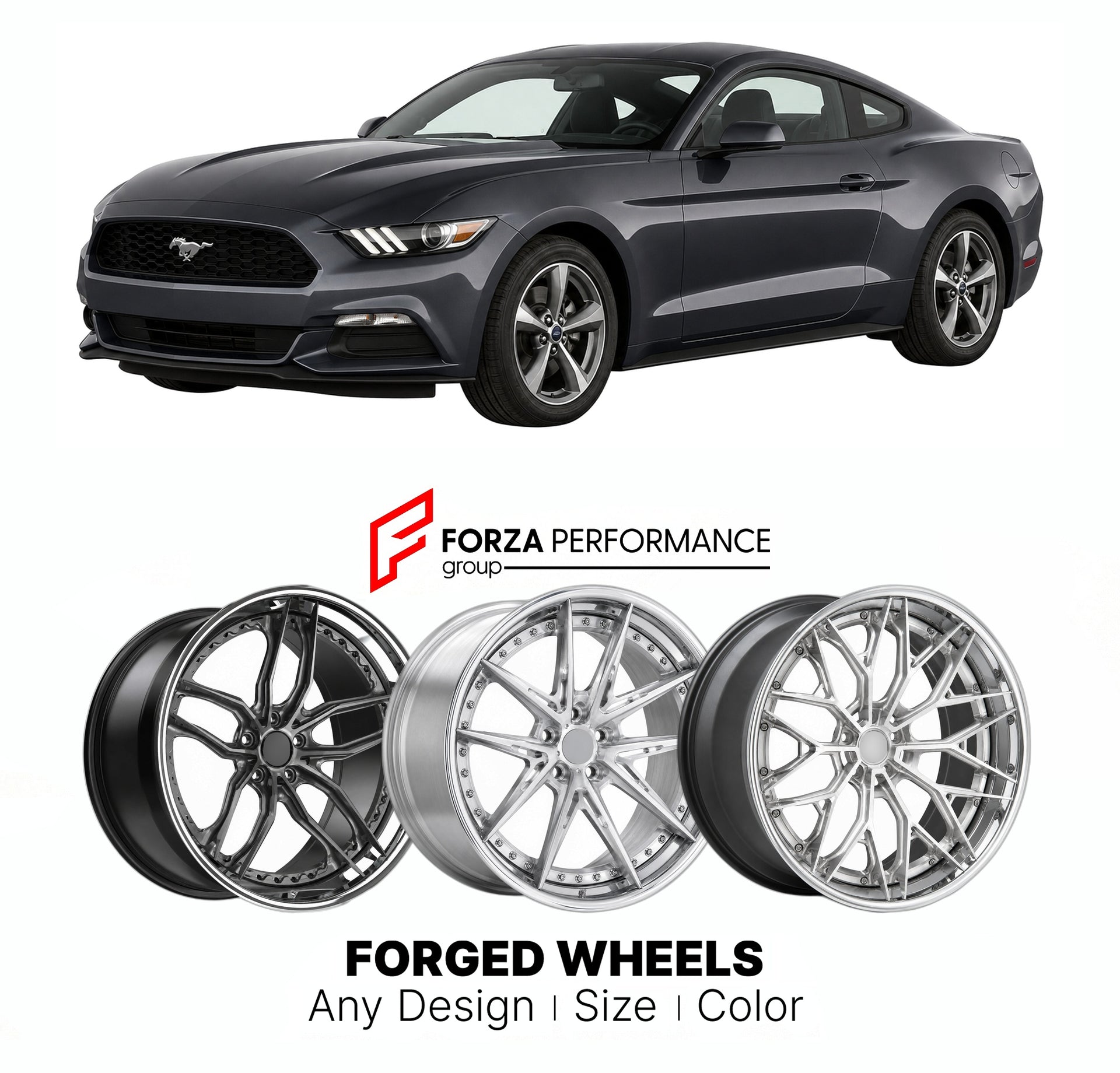 FORGED WHEELS RIMS for FORD MUSTANG ECOBOOST S550 2015 - 2023

Custom forged wheels for Ford Mustang EcoBoost S550 2015 - 2023. Made-to-order monoblock, 2-piece and 3-piece rims in custom sizes, offsets, colors and finishes with guaranteed fitment.

We manufacture premium quality forged wheels rims for Ford Mustang EcoBoost S550 2015 - 2023 in any design, size, color.

THIS WHEEL DESIGN CAN BE CUSTOM-MADE FOR YOUR CAR IN ANY SIZE AND COLOR OPTIONS
Available in monoblock, 2-piece, 3-piece, duoblock, beadlock