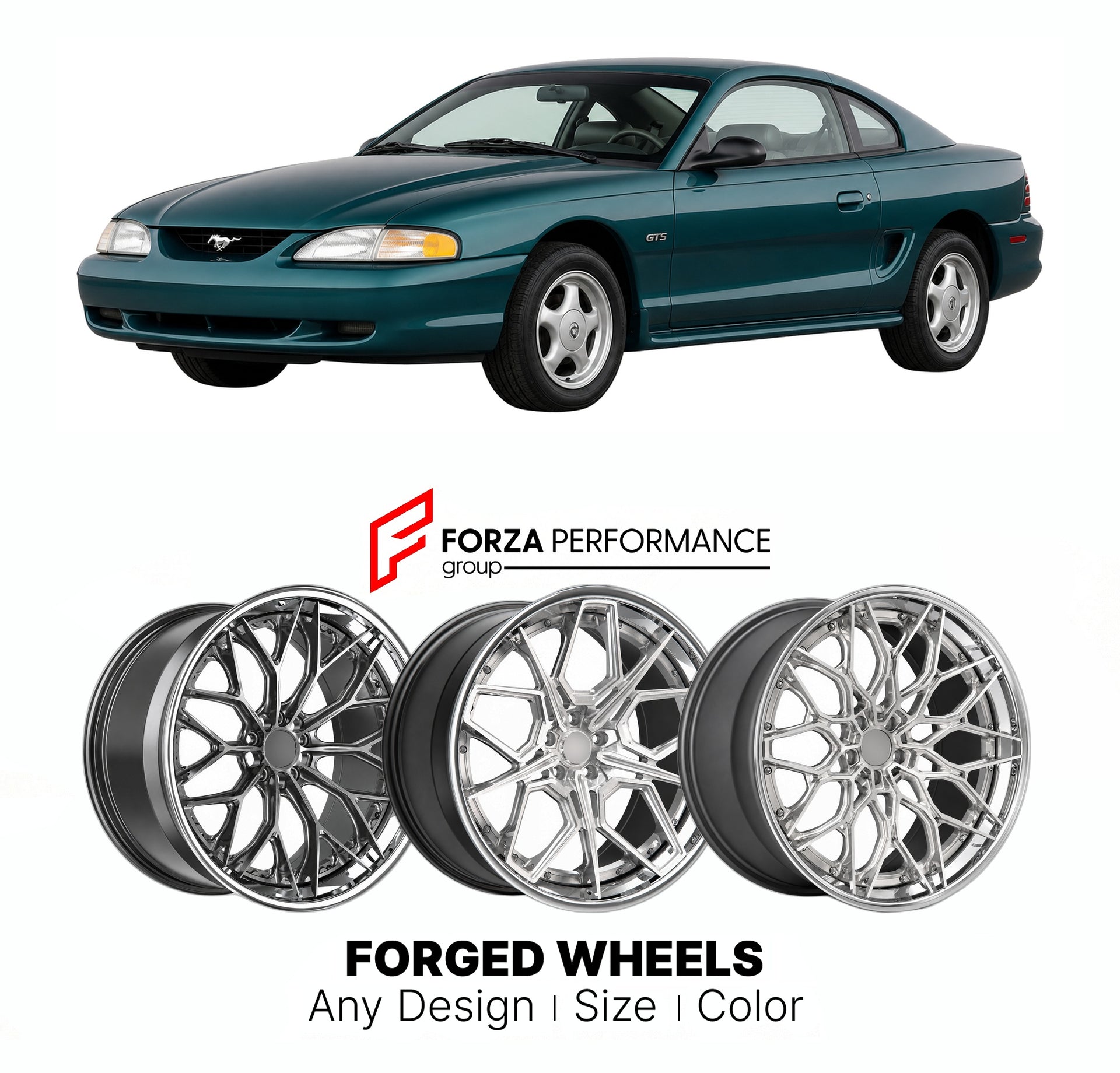 FORGED WHEELS RIMS for FORD MUSTANG GTS SN95 1994 - 1998

Custom forged wheels for Ford Mustang GTS SN95 1994 - 1998. Made-to-order monoblock, 2-piece and 3-piece rims in custom sizes, offsets, colors and finishes with guaranteed fitment.

We manufacture premium quality forged wheels rims for Ford Mustang GTS SN95 1994 - 1998 in any design, size, color.

THIS WHEEL DESIGN CAN BE CUSTOM-MADE FOR YOUR CAR IN ANY SIZE AND COLOR OPTIONS
Available in monoblock, 2-piece, 3-piece, duoblock, beadlock
3D wheel rende