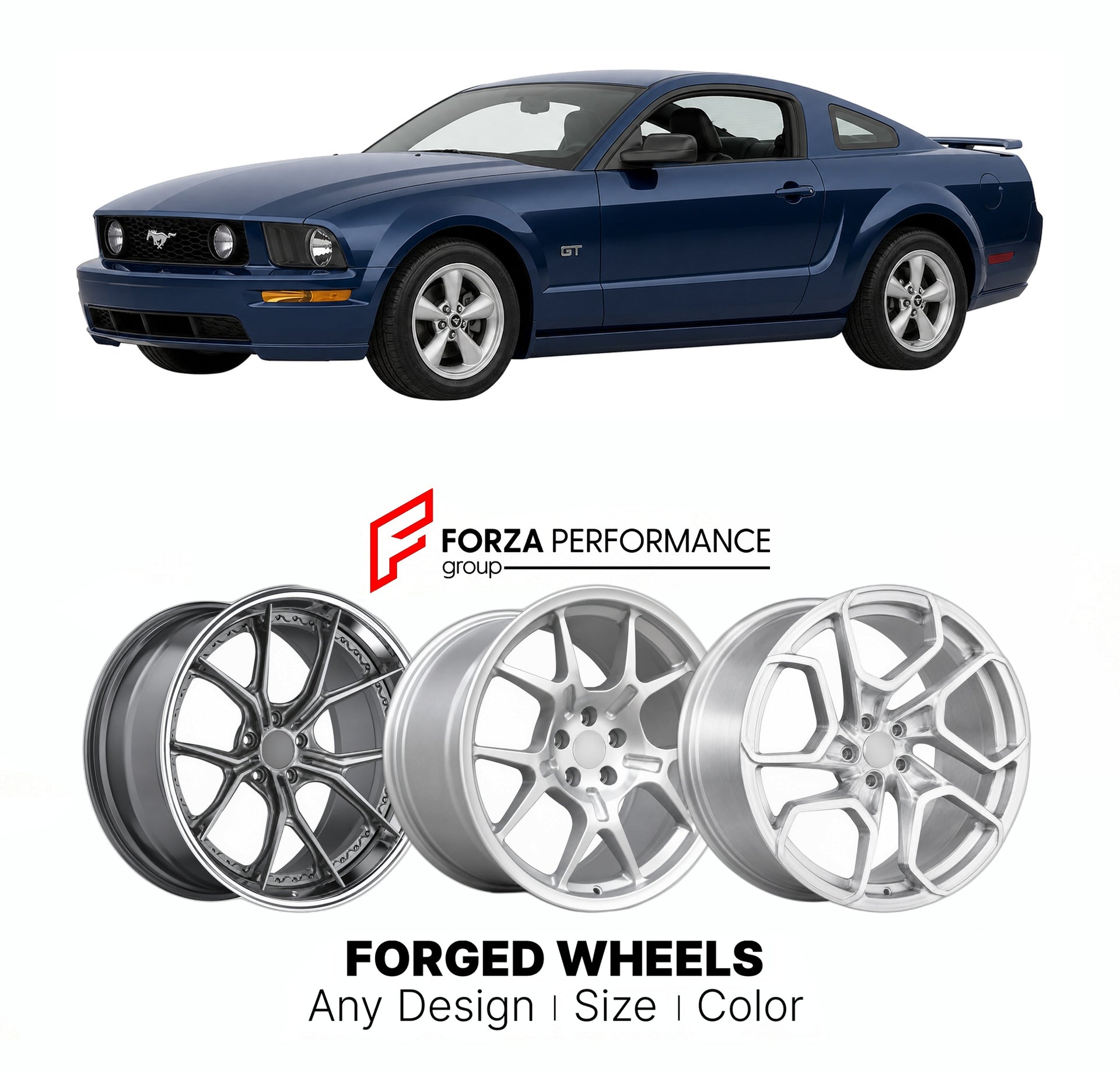 FORGED WHEELS RIMS for FORD MUSTANG GT S197 2005 - 2014

Custom forged wheels for Ford Mustang GT S197 2005 - 2014. Made-to-order monoblock, 2-piece and 3-piece rims in custom sizes, offsets, colors and finishes with guaranteed fitment.

We manufacture premium quality forged wheels rims for Ford Mustang GT S197 2005 - 2014 in any design, size, color.

THIS WHEEL DESIGN CAN BE CUSTOM-MADE FOR YOUR CAR IN ANY SIZE AND COLOR OPTIONS
Available in monoblock, 2-piece, 3-piece, duoblock, beadlock
3D wheel renderin