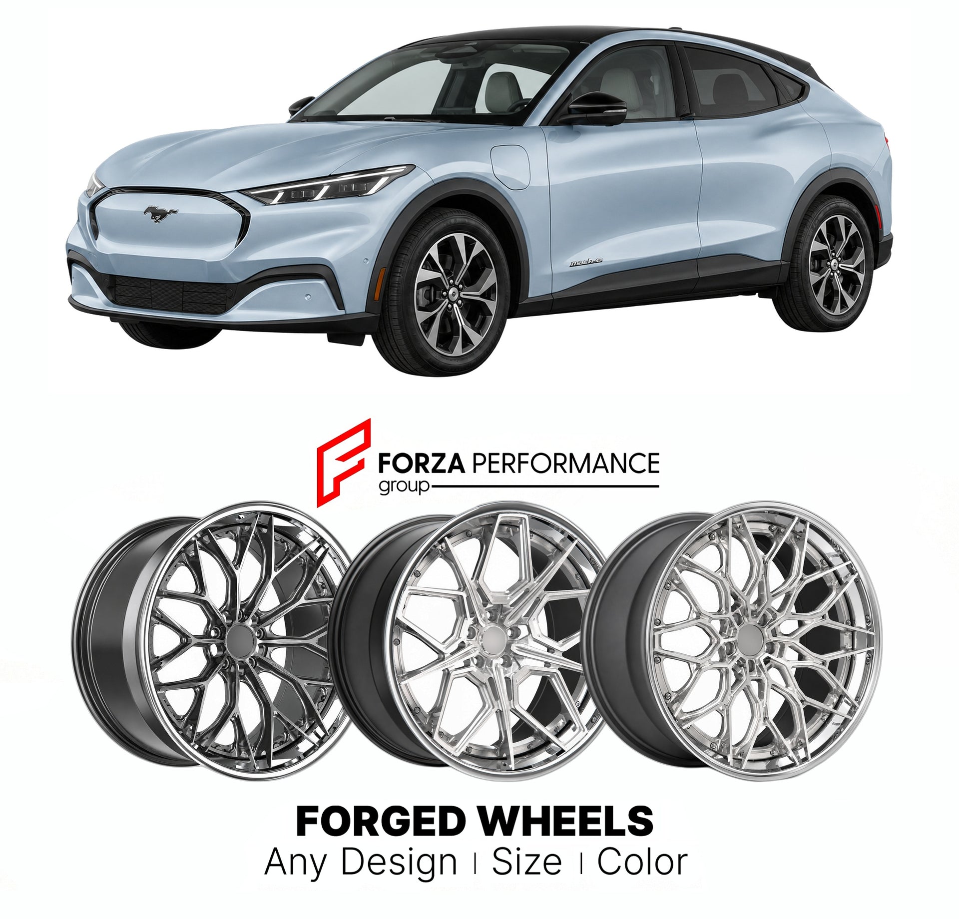FORGED WHEELS RIMS for FORD MUSTANG MACH-E PREMIUM 2021+

Custom forged wheels for Ford Mustang Mach-E Premium 2021+. Made-to-order monoblock, 2-piece and 3-piece rims in custom sizes, offsets, colors and finishes with guaranteed fitment.

We manufacture premium quality forged wheels rims for Ford Mustang Mach-E Premium 2021+ in any design, size, color.

THIS WHEEL DESIGN CAN BE CUSTOM-MADE FOR YOUR CAR IN ANY SIZE AND COLOR OPTIONS
Available in monoblock, 2-piece, 3-piece, duoblock, beadlock
3D wheel rende
