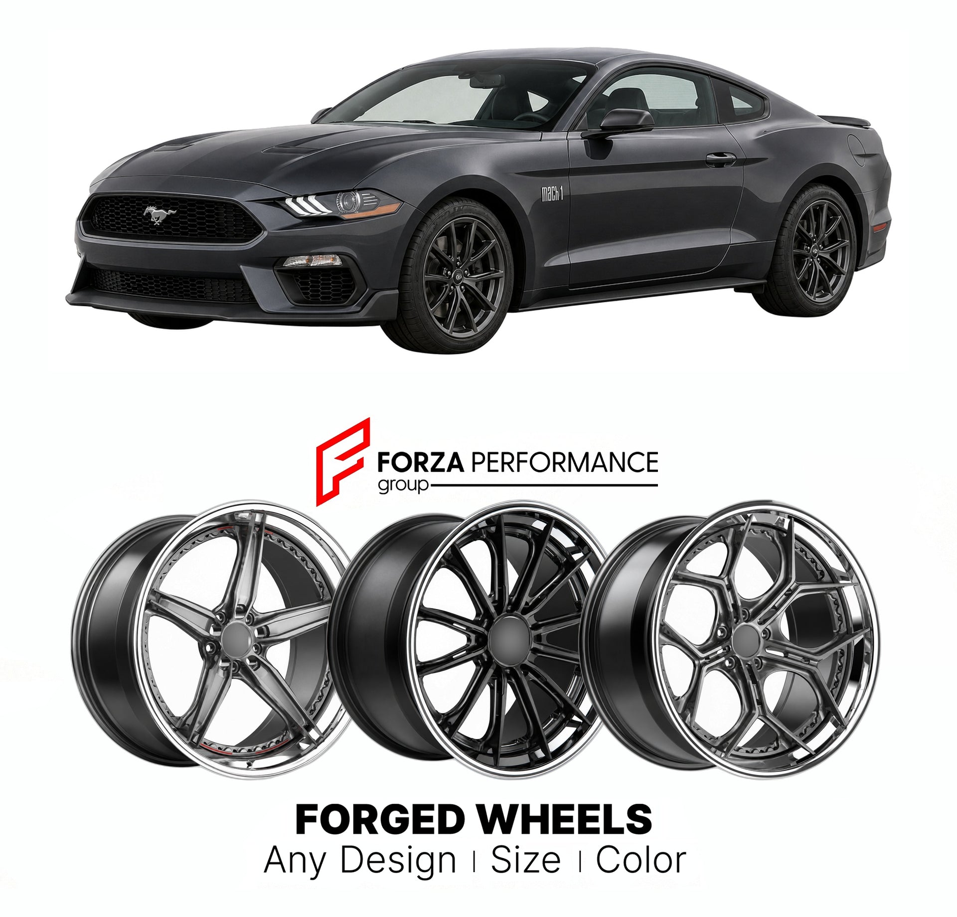 FORGED WHEELS RIMS for FORD MUSTANG MACH 1 S550 2015 - 2023

Custom forged wheels for Ford Mustang Mach 1 S550 2015 - 2023. Made-to-order monoblock, 2-piece and 3-piece rims in custom sizes, offsets, colors and finishes with guaranteed fitment.

We manufacture premium quality forged wheels rims for Ford Mustang Mach 1 S550 2015 - 2023 in any design, size, color.

THIS WHEEL DESIGN CAN BE CUSTOM-MADE FOR YOUR CAR IN ANY SIZE AND COLOR OPTIONS
Available in monoblock, 2-piece, 3-piece, duoblock, beadlock
3D wh