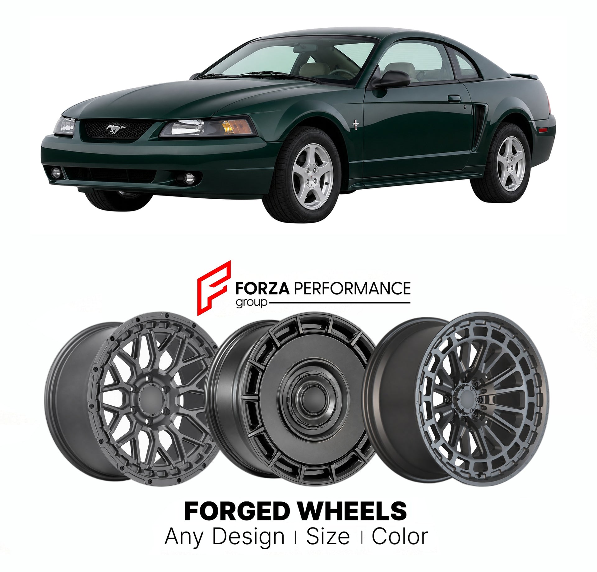 FORGED WHEELS RIMS for FORD MUSTANG NEW EDGE SN95 1999 - 2004

Custom forged wheels for Ford Mustang New Edge SN95 1999 - 2004. Made-to-order monoblock, 2-piece and 3-piece rims in custom sizes, offsets, colors and finishes with guaranteed fitment.

We manufacture premium quality forged wheels rims for Ford Mustang New Edge SN95 1999 - 2004 in any design, size, color.

THIS WHEEL DESIGN CAN BE CUSTOM-MADE FOR YOUR CAR IN ANY SIZE AND COLOR OPTIONS
Available in monoblock, 2-piece, 3-piece, duoblock, beadlock