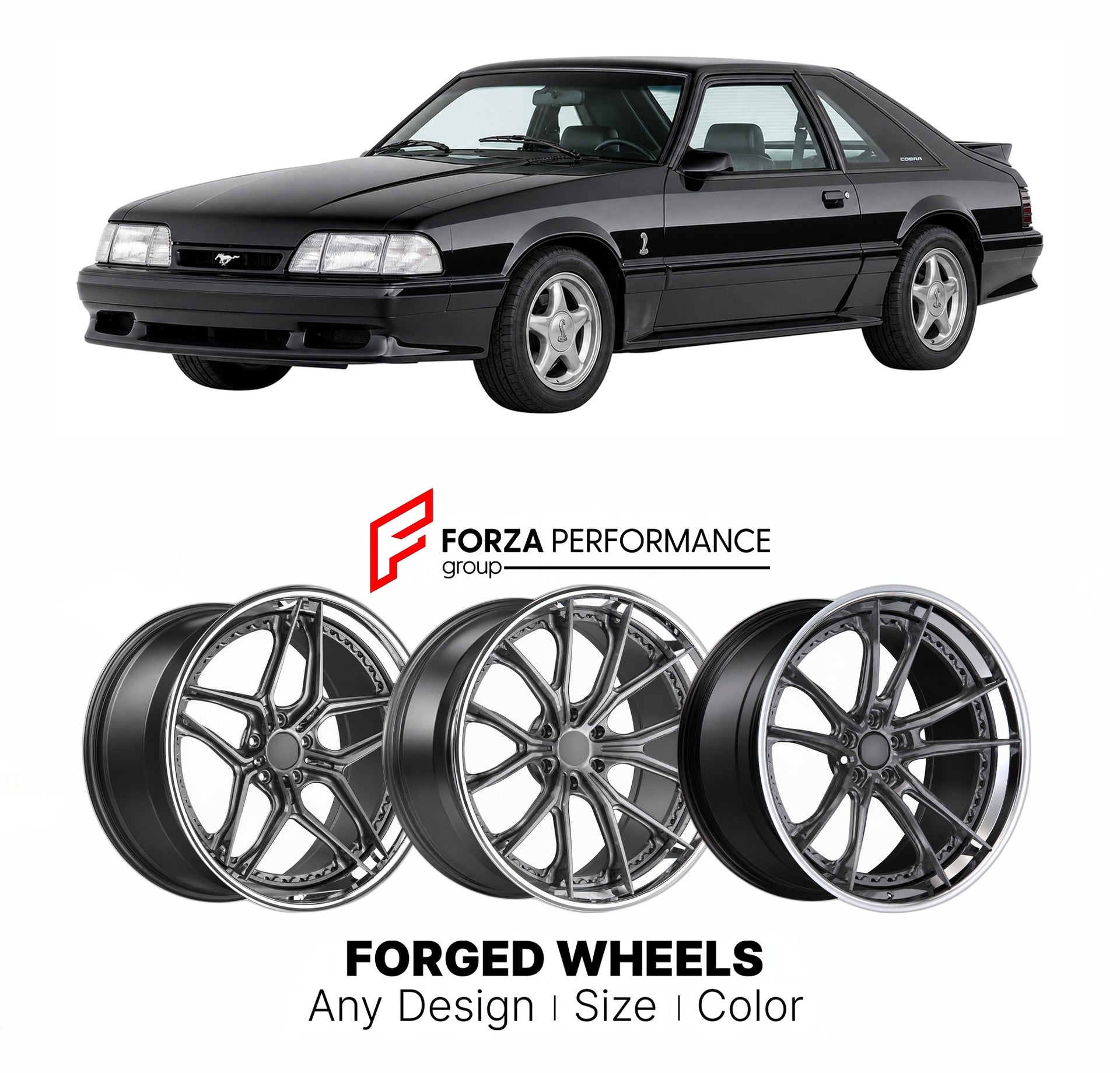 FORGED WHEELS RIMS for FORD MUSTANG SVT COBRA FOX BODY 1990 - 1993

Custom forged wheels for Ford Mustang SVT Cobra Fox Body 1990 - 1993. Made-to-order monoblock, 2-piece and 3-piece rims in custom sizes, offsets, colors and finishes with guaranteed fitment.

We manufacture premium quality forged wheels rims for Ford Mustang SVT Cobra Fox Body 1990 - 1993 in any design, size, color.

THIS WHEEL DESIGN CAN BE CUSTOM-MADE FOR YOUR CAR IN ANY SIZE AND COLOR OPTIONS
Available in monoblock, 2-piece, 3-piece, duo