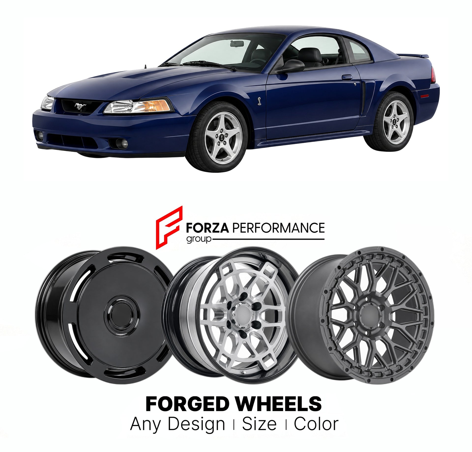FORGED WHEELS RIMS for FORD MUSTANG SVT COBRA FOX SN95 NEW EDGE 1993 - 2004

Custom forged wheels for Ford Mustang SVT Cobra Fox SN95 New Edge 1993 - 2004. Made-to-order monoblock, 2-piece and 3-piece rims in custom sizes, offsets, colors and finishes with guaranteed fitment.

We manufacture premium quality forged wheels rims for Ford Mustang SVT Cobra Fox SN95 New Edge 1993 - 2004 in any design, size, color.

THIS WHEEL DESIGN CAN BE CUSTOM-MADE FOR YOUR CAR IN ANY SIZE AND COLOR OPTIONS
Available in monob