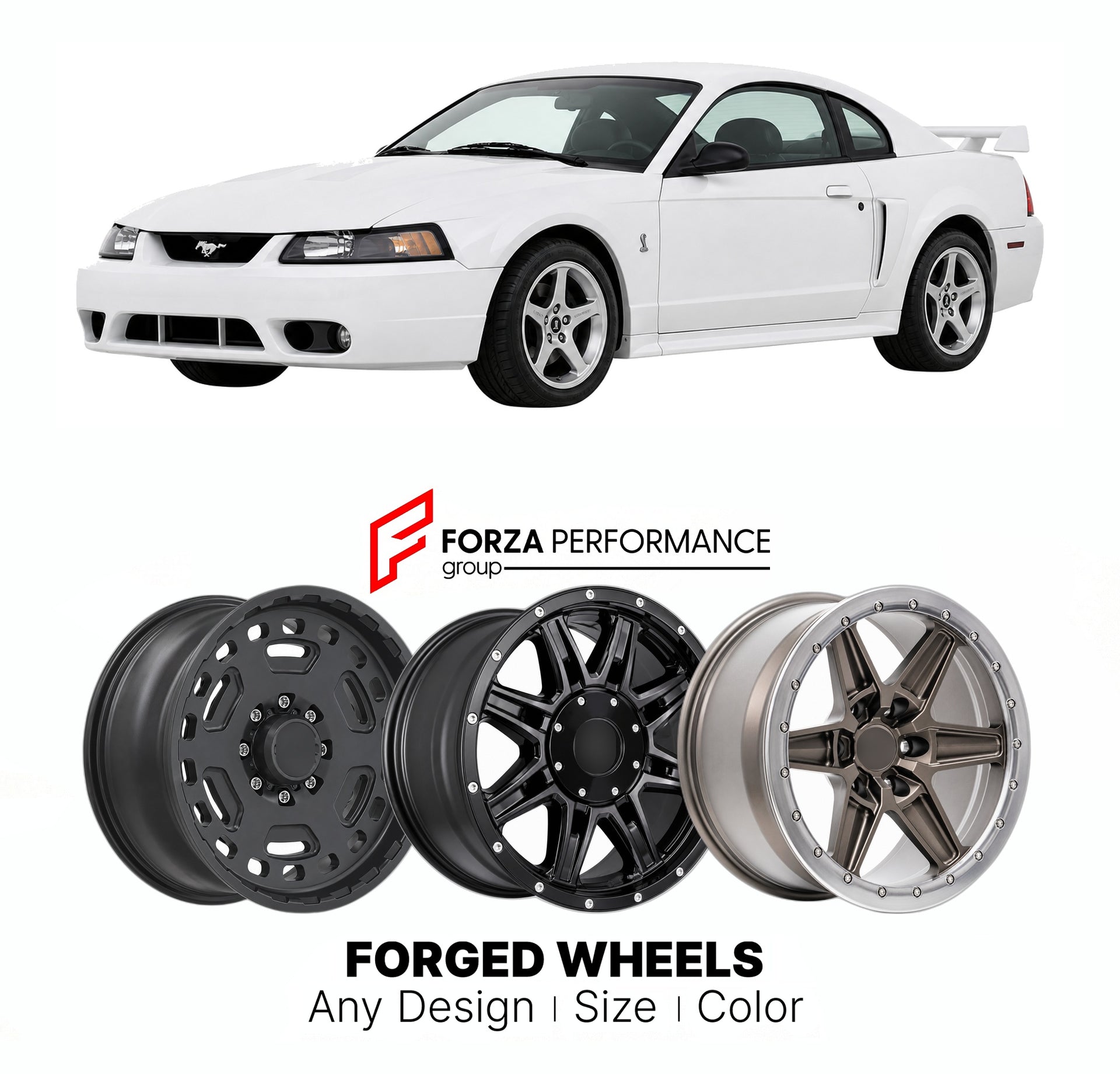 FORGED WHEELS RIMS for FORD MUSTANG SVT COBRA R NEW EDGE 1999 - 2004

Custom forged wheels for Ford Mustang SVT Cobra R New Edge 1999 - 2004. Made-to-order monoblock, 2-piece and 3-piece rims in custom sizes, offsets, colors and finishes with guaranteed fitment.

We manufacture premium quality forged wheels rims for Ford Mustang SVT Cobra R New Edge 1999 - 2004 in any design, size, color.

THIS WHEEL DESIGN CAN BE CUSTOM-MADE FOR YOUR CAR IN ANY SIZE AND COLOR OPTIONS
Available in monoblock, 2-piece, 3-piec