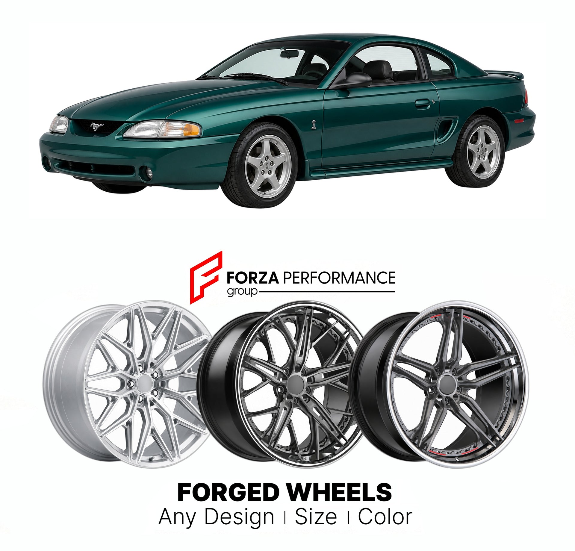 FORGED WHEELS RIMS for FORD MUSTANG SVT COBRA SN95 1994 - 2004

Custom forged wheels for Ford Mustang SVT Cobra SN95 1994 - 2004. Made-to-order monoblock, 2-piece and 3-piece rims in custom sizes, offsets, colors and finishes with guaranteed fitment.

We manufacture premium quality forged wheels rims for Ford Mustang SVT Cobra SN95 1994 - 2004 in any design, size, color.

THIS WHEEL DESIGN CAN BE CUSTOM-MADE FOR YOUR CAR IN ANY SIZE AND COLOR OPTIONS
Available in monoblock, 2-piece, 3-piece, duoblock, beadl
