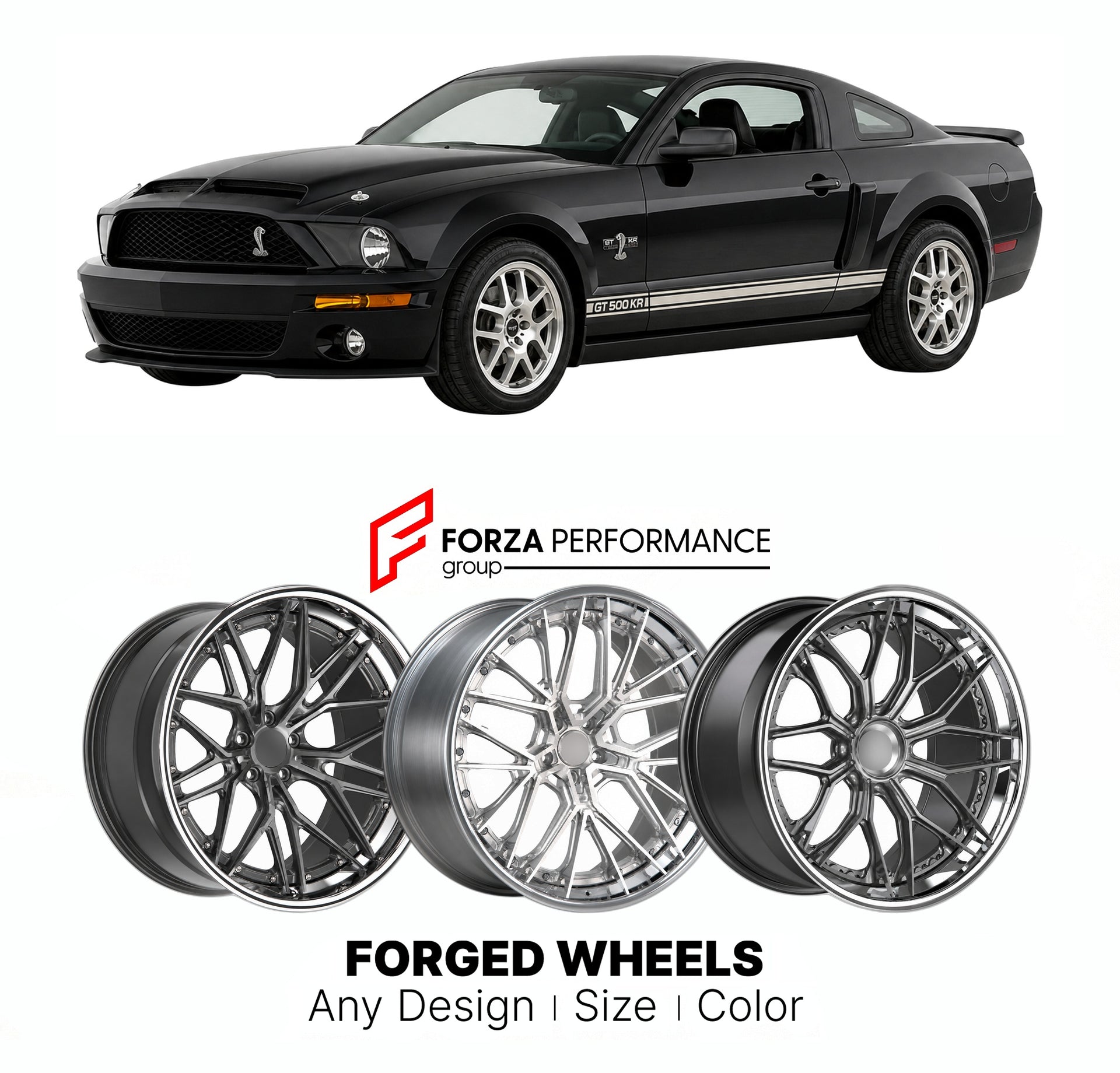 FORGED WHEELS RIMS for FORD MUSTANG SHELBY GT500KR S197 2005 - 2014

Custom forged wheels for Ford Mustang Shelby GT500KR S197 2005 - 2014. Made-to-order monoblock, 2-piece and 3-piece rims in custom sizes, offsets, colors and finishes with guaranteed fitment.

We manufacture premium quality forged wheels rims for Ford Mustang Shelby GT500KR S197 2005 - 2014 in any design, size, color.

THIS WHEEL DESIGN CAN BE CUSTOM-MADE FOR YOUR CAR IN ANY SIZE AND COLOR OPTIONS
Available in monoblock, 2-piece, 3-piece, 