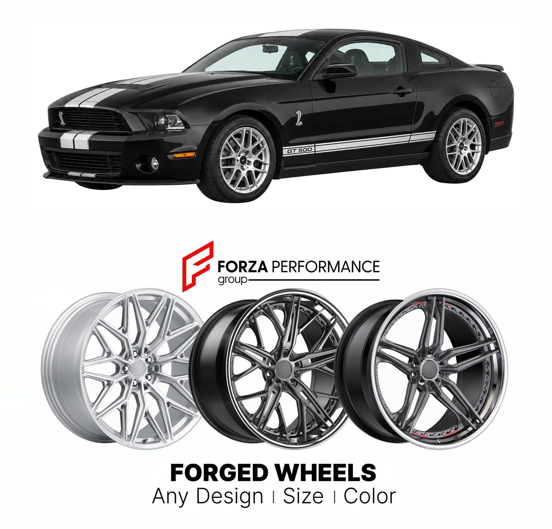 FORGED WHEELS RIMS for FORD MUSTANG SHELBY GT500 S197 2005 - 2014

Custom forged wheels for Ford Mustang Shelby GT500 S197 2005 - 2014. Made-to-order monoblock, 2-piece and 3-piece rims in custom sizes, offsets, colors and finishes with guaranteed fitment.

We manufacture premium quality forged wheels rims for Ford Mustang Shelby GT500 S197 2005 - 2014 in any design, size, color.

THIS WHEEL DESIGN CAN BE CUSTOM-MADE FOR YOUR CAR IN ANY SIZE AND COLOR OPTIONS
Available in monoblock, 2-piece, 3-piece, duoblo