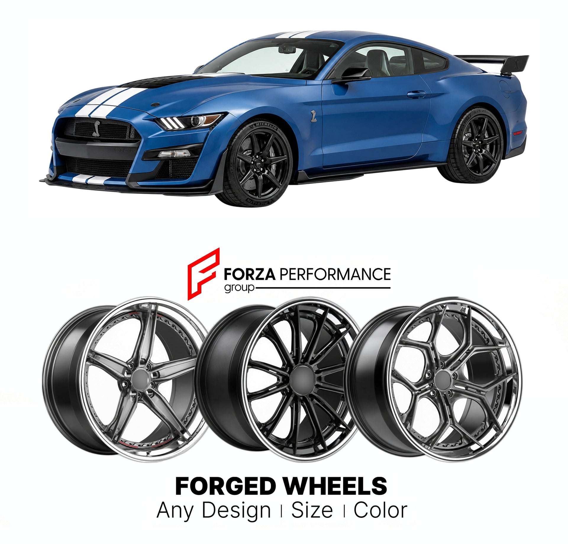 FORGED WHEELS RIMS for FORD MUSTANG SHELBY GT500 S550 2020 - 2022

Custom forged wheels for Ford Mustang Shelby GT500 S550 2020 - 2022. Made-to-order monoblock, 2-piece and 3-piece rims in custom sizes, offsets, colors and finishes with guaranteed fitment.

We manufacture premium quality forged wheels rims for Ford Mustang Shelby GT500 S550 2020 - 2022 in any design, size, color.

THIS WHEEL DESIGN CAN BE CUSTOM-MADE FOR YOUR CAR IN ANY SIZE AND COLOR OPTIONS
Available in monoblock, 2-piece, 3-piece, duoblo