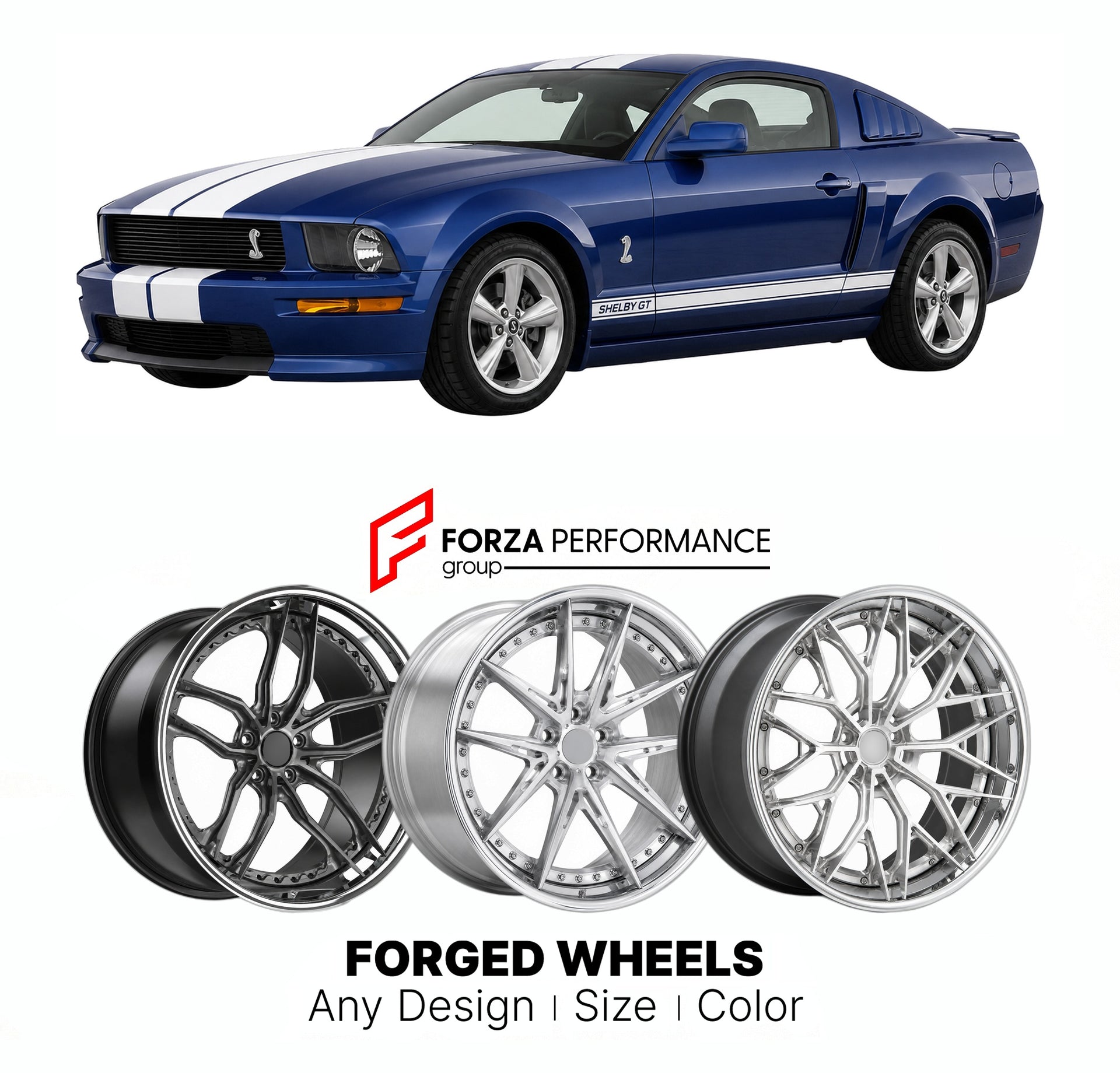 FORGED WHEELS RIMS for FORD MUSTANG SHELBY GT S197 2005 - 2014

Custom forged wheels for Ford Mustang Shelby GT S197 2005 - 2014. Made-to-order monoblock, 2-piece and 3-piece rims in custom sizes, offsets, colors and finishes with guaranteed fitment.

We manufacture premium quality forged wheels rims for Ford Mustang Shelby GT S197 2005 - 2014 in any design, size, color.

THIS WHEEL DESIGN CAN BE CUSTOM-MADE FOR YOUR CAR IN ANY SIZE AND COLOR OPTIONS
Available in monoblock, 2-piece, 3-piece, duoblock, beadl