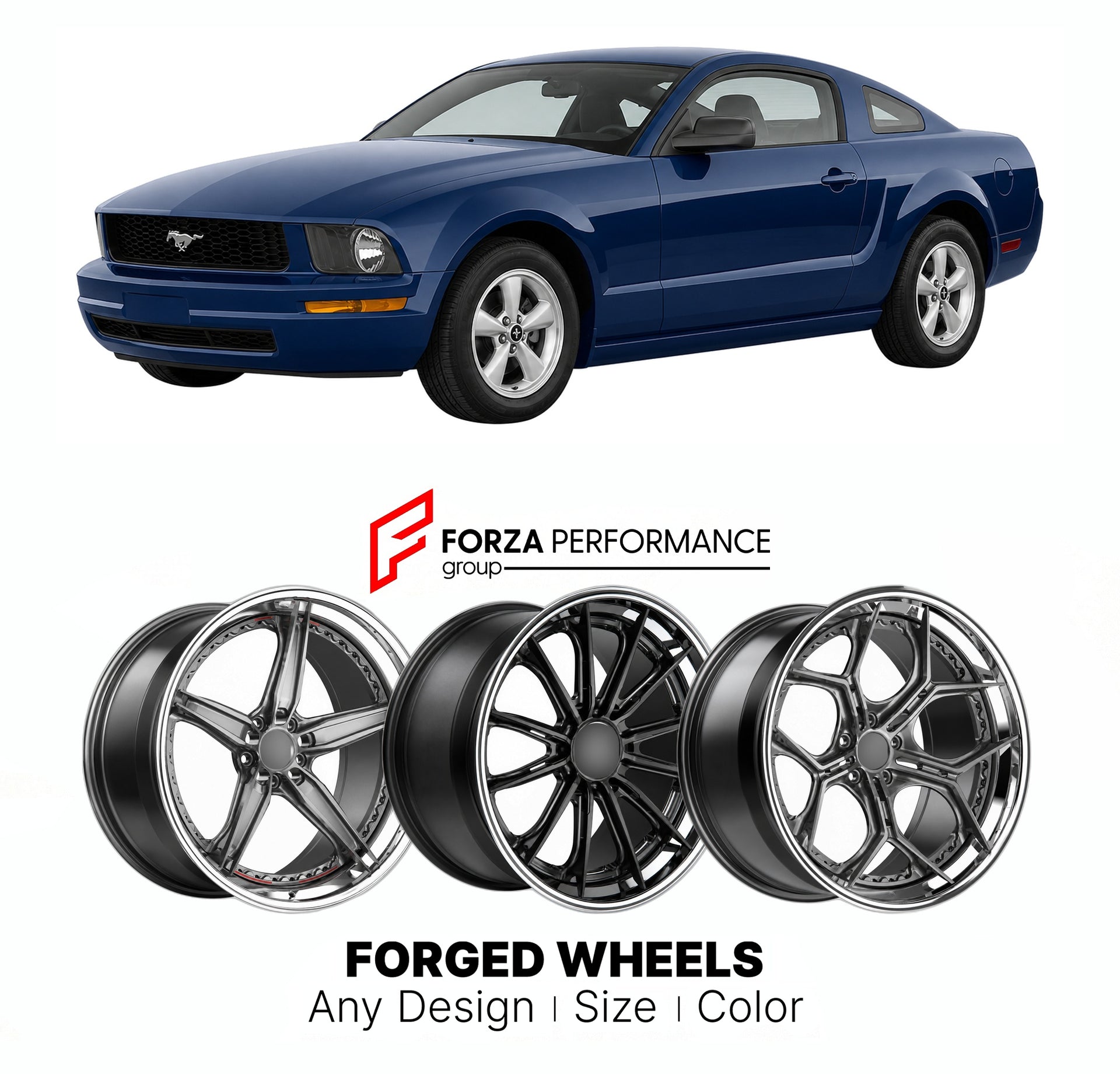 FORGED WHEELS RIMS for FORD MUSTANG V6 S197 2005 - 2014

Custom forged wheels for Ford Mustang V6 S197 2005 - 2014. Made-to-order monoblock, 2-piece and 3-piece rims in custom sizes, offsets, colors and finishes with guaranteed fitment.

We manufacture premium quality forged wheels rims for Ford Mustang V6 S197 2005 - 2014 in any design, size, color.

THIS WHEEL DESIGN CAN BE CUSTOM-MADE FOR YOUR CAR IN ANY SIZE AND COLOR OPTIONS
Available in monoblock, 2-piece, 3-piece, duoblock, beadlock
3D wheel renderin