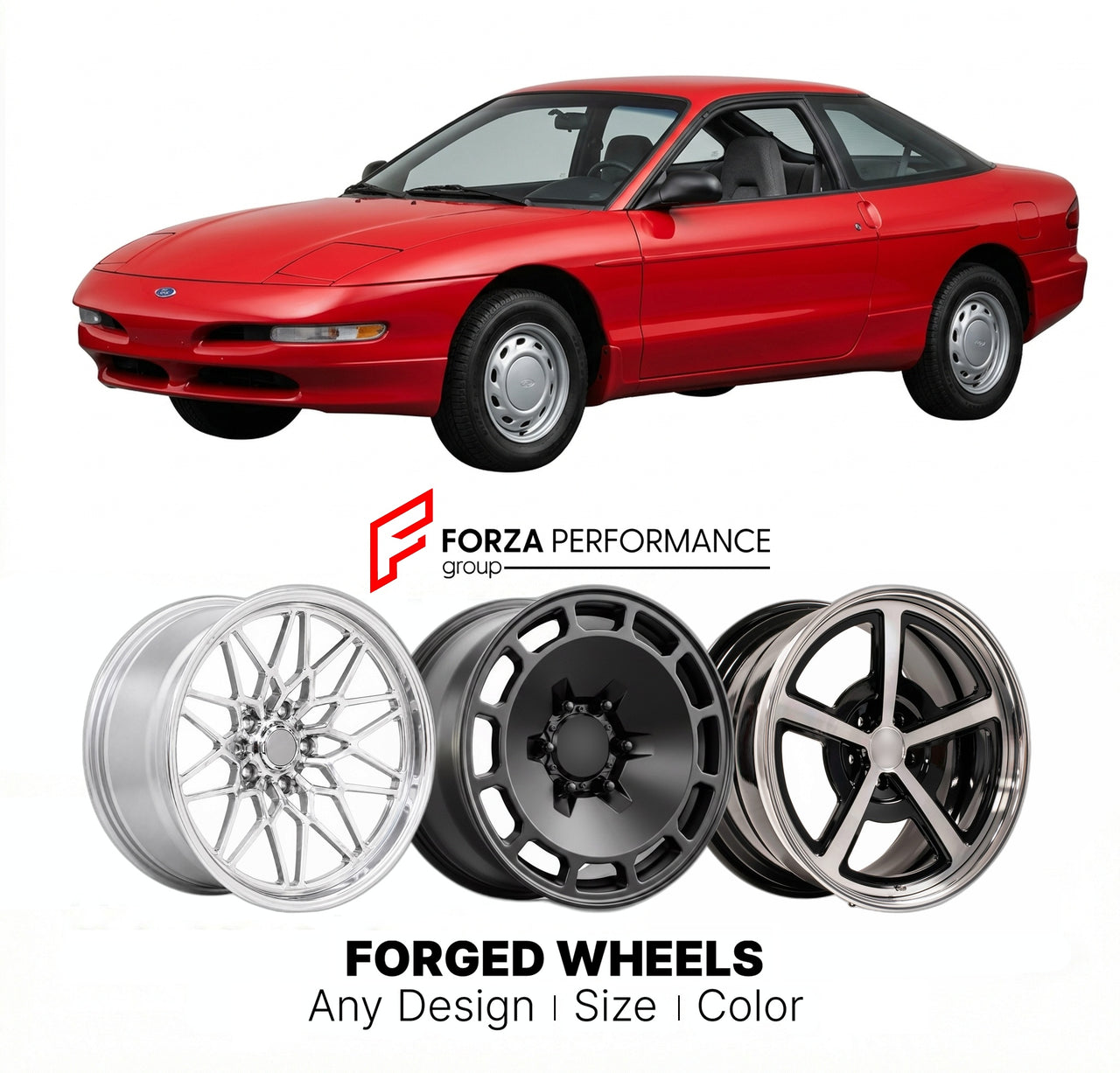 CUSTOM CLASSIC VINTAGE RESTOMOD RETRO OLD SCHOOL FORGED WHEELS RIMS for FORD PROBE 1989 - 1990
Custom forged wheels for classic American muscle cars. Ideal for restomod builds, vintage restorations, and show cars. Deep dish and retro styling available.

We manufacture premium quality forged wheels rims for Ford Probe 1989 - 1990 in any design, size, color.

THIS WHEEL DESIGN CAN BE CUSTOM-MADE FOR YOUR CAR IN ANY SIZE AND COLOR OPTIONS
Available in monoblock, 2-piece, 3-piece, duoblock, beadlock
3D wheel re