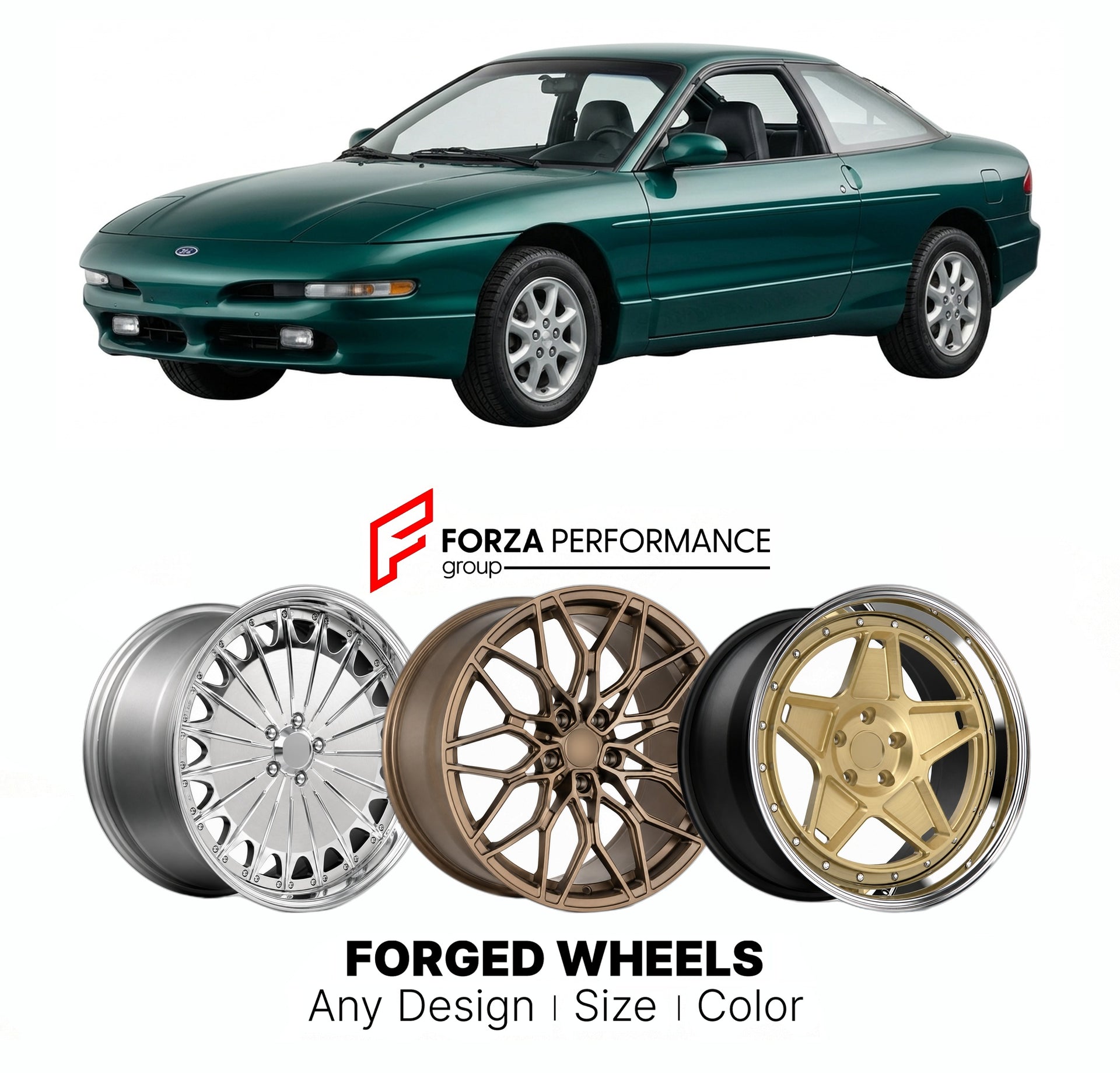 FORGED WHEELS RIMS for FORD PROBE 1993 - 1997

Custom forged wheels for Ford Probe 1993 - 1997. Made-to-order monoblock, 2-piece and 3-piece rims in custom sizes, offsets, colors and finishes with guaranteed fitment.

We manufacture premium quality forged wheels rims for Ford Probe 1993 - 1997 in any design, size, color.

THIS WHEEL DESIGN CAN BE CUSTOM-MADE FOR YOUR CAR IN ANY SIZE AND COLOR OPTIONS
Available in monoblock, 2-piece, 3-piece, duoblock, beadlock
3D wheel renderings are provided according to t