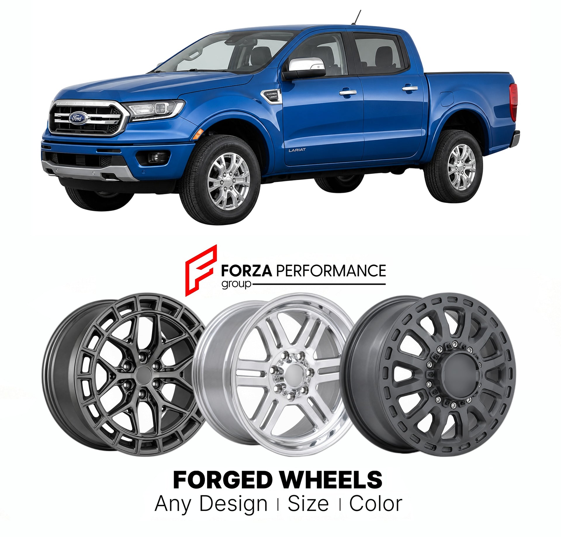 FORGED WHEELS RIMS for FORD RANGER LARIAT T6 NORTH AMERICA 2019+

Custom forged wheels for Ford Ranger Lariat T6 North America 2019+. Made-to-order monoblock, 2-piece and 3-piece rims in custom sizes, offsets, colors and finishes with guaranteed fitment.

We manufacture premium quality forged wheels rims for Ford Ranger Lariat T6 North America 2019+ in any design, size, color.

THIS WHEEL DESIGN CAN BE CUSTOM-MADE FOR YOUR CAR IN ANY SIZE AND COLOR OPTIONS
Available in monoblock, 2-piece, 3-piece, duoblock,