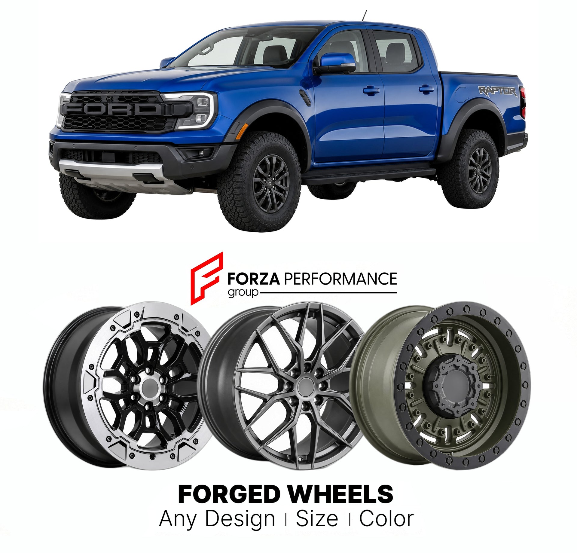 FORGED WHEELS RIMS for FORD RANGER RAPTOR T6 NORTH AMERICA 2019+

Custom forged wheels for Ford Ranger Raptor T6 North America 2019+. Made-to-order monoblock, 2-piece and 3-piece rims in custom sizes, offsets, colors and finishes with guaranteed fitment.

We manufacture premium quality forged wheels rims for Ford Ranger Raptor T6 North America 2019+ in any design, size, color.

THIS WHEEL DESIGN CAN BE CUSTOM-MADE FOR YOUR CAR IN ANY SIZE AND COLOR OPTIONS
Available in monoblock, 2-piece, 3-piece, duoblock,