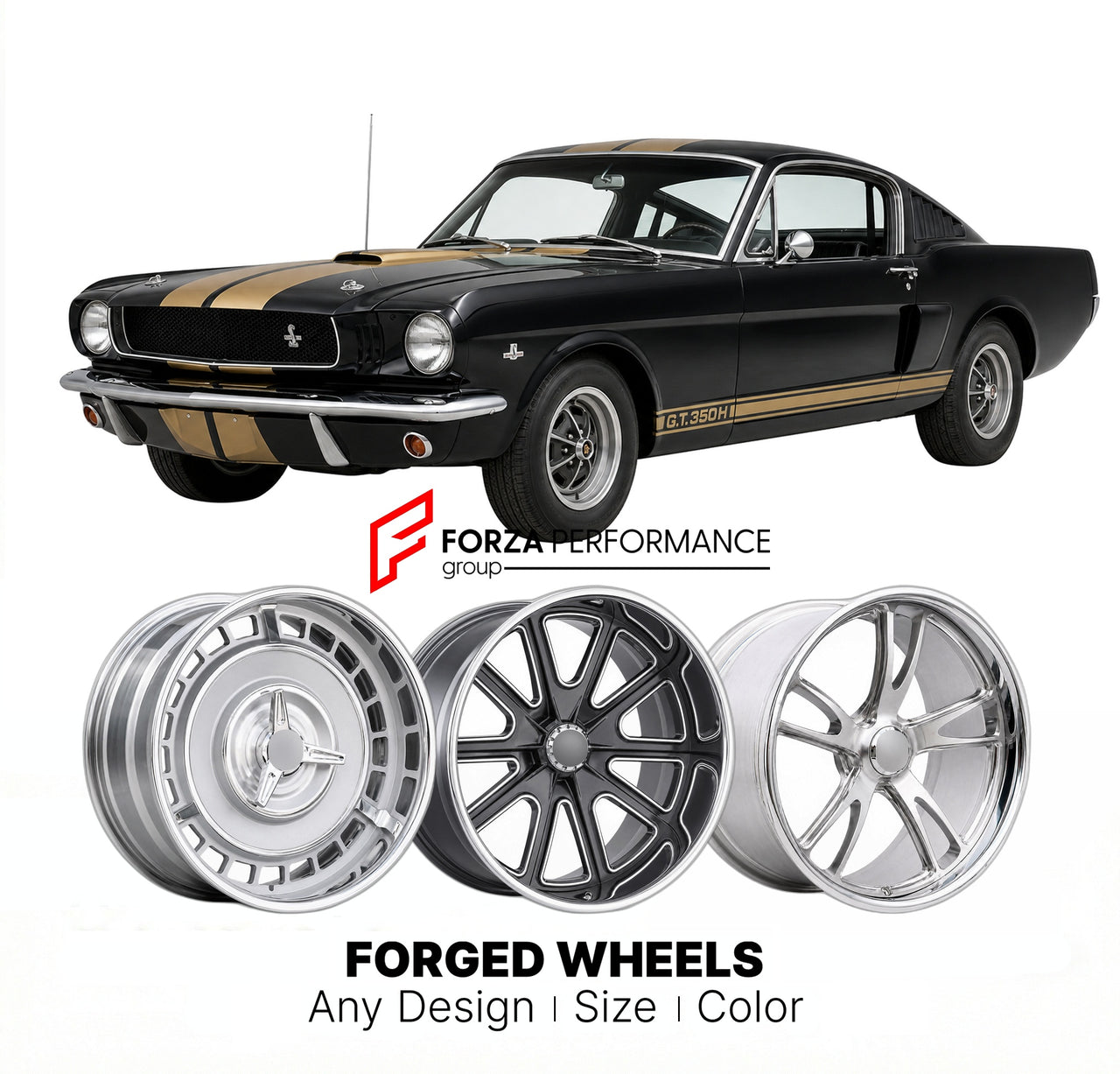 CUSTOM CLASSIC VINTAGE RESTOMOD RETRO OLD SCHOOL FORGED WHEELS RIMS for FORD SHELBY GT350H 1966 - 1966
Custom forged wheels for classic American muscle cars. Ideal for restomod builds, vintage restorations, and show cars. Deep dish and retro styling available.

We manufacture premium quality forged wheels rims for Ford Shelby GT350H 1966 - 1966 in any design, size, color.

THIS WHEEL DESIGN CAN BE CUSTOM-MADE FOR YOUR CAR IN ANY SIZE AND COLOR OPTIONS
Available in monoblock, 2-piece, 3-piece, duoblock, bead