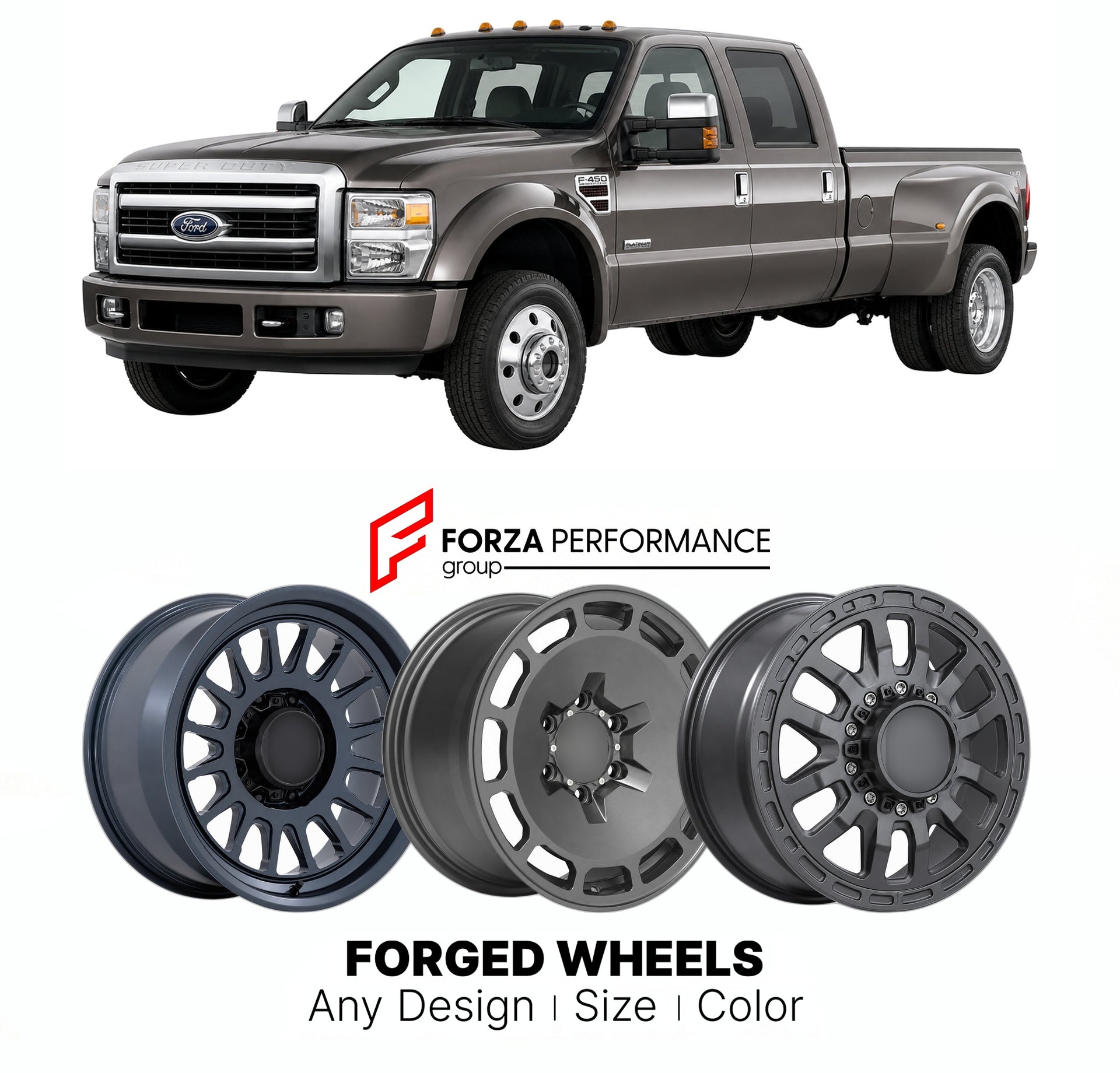 FORGED WHEELS RIMS for FORD SUPER DUTY F-450 PLATINUM 2008+

Custom forged wheels for Ford Super Duty F-450 Platinum 2008+. Made-to-order monoblock, 2-piece and 3-piece rims in custom sizes, offsets, colors and finishes with guaranteed fitment.

We manufacture premium quality forged wheels rims for Ford Super Duty F-450 Platinum 2008+ in any design, size, color.

THIS WHEEL DESIGN CAN BE CUSTOM-MADE FOR YOUR CAR IN ANY SIZE AND COLOR OPTIONS
Available in monoblock, 2-piece, 3-piece, duoblock, beadlock
3D wh