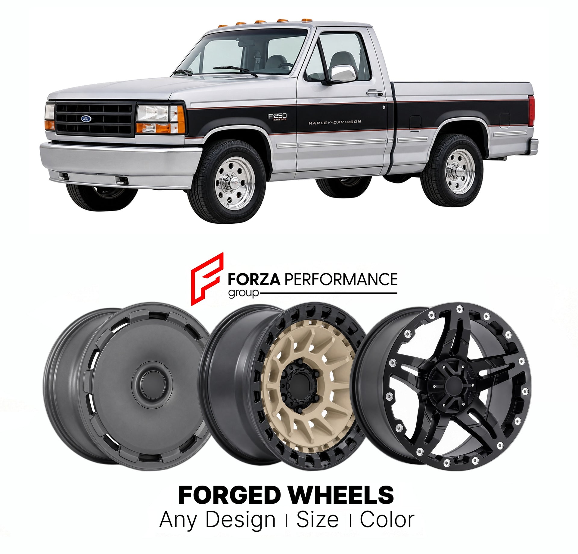 FORGED WHEELS RIMS for FORD SUPER DUTY HARLEY-DAVIDSON EDITION OBS 1992 - 2007

Custom forged wheels for Ford Super Duty Harley-Davidson Edition OBS 1992 - 2007. Made-to-order monoblock, 2-piece and 3-piece rims in custom sizes, offsets, colors and finishes with guaranteed fitment.

We manufacture premium quality forged wheels rims for Ford Super Duty Harley-Davidson Edition OBS 1992 - 2007 in any design, size, color.

THIS WHEEL DESIGN CAN BE CUSTOM-MADE FOR YOUR CAR IN ANY SIZE AND COLOR OPTIONS
Available