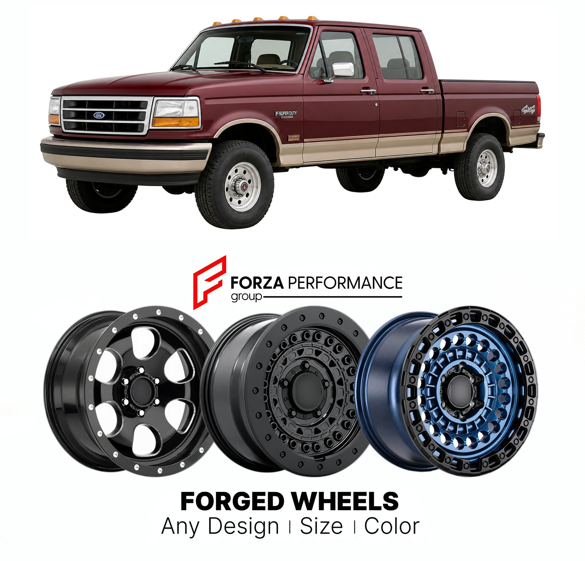 FORGED WHEELS RIMS for FORD SUPER DUTY KING RANCH OBS 1992 - 2007

Custom forged wheels for Ford Super Duty King Ranch OBS 1992 - 2007. Made-to-order monoblock, 2-piece and 3-piece rims in custom sizes, offsets, colors and finishes with guaranteed fitment.

We manufacture premium quality forged wheels rims for Ford Super Duty King Ranch OBS 1992 - 2007 in any design, size, color.

THIS WHEEL DESIGN CAN BE CUSTOM-MADE FOR YOUR CAR IN ANY SIZE AND COLOR OPTIONS
Available in monoblock, 2-piece, 3-piece, duoblo