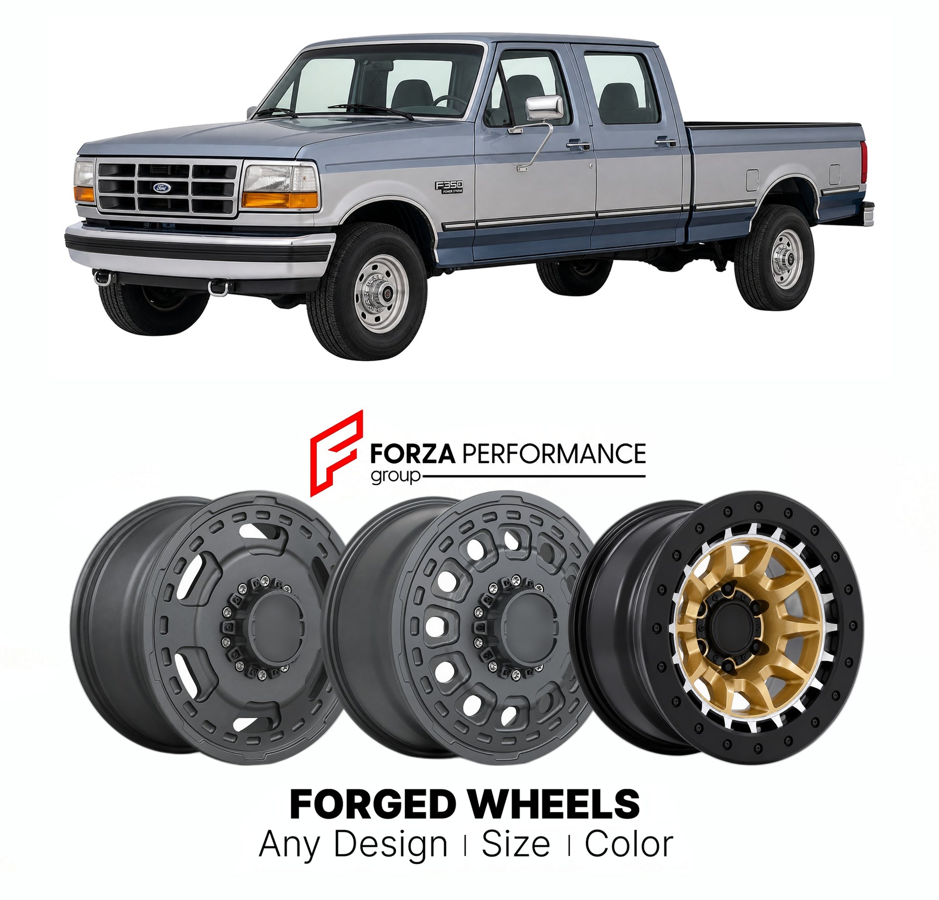 FORGED WHEELS RIMS for FORD SUPER DUTY POWER STROKE OBS 1992 - 2007

Custom forged wheels for Ford Super Duty Power Stroke OBS 1992 - 2007. Made-to-order monoblock, 2-piece and 3-piece rims in custom sizes, offsets, colors and finishes with guaranteed fitment.

We manufacture premium quality forged wheels rims for Ford Super Duty Power Stroke OBS 1992 - 2007 in any design, size, color.

THIS WHEEL DESIGN CAN BE CUSTOM-MADE FOR YOUR CAR IN ANY SIZE AND COLOR OPTIONS
Available in monoblock, 2-piece, 3-piece, 