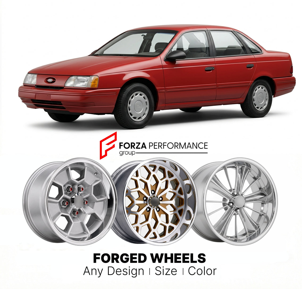 CUSTOM CLASSIC VINTAGE RESTOMOD RETRO OLD SCHOOL FORGED WHEELS RIMS for FORD TAURUS 1986 - 1990
Custom forged wheels for classic American muscle cars. Ideal for restomod builds, vintage restorations, and show cars. Deep dish and retro styling available.

We manufacture premium quality forged wheels rims for Ford Taurus 1986 - 1990 in any design, size, color.

THIS WHEEL DESIGN CAN BE CUSTOM-MADE FOR YOUR CAR IN ANY SIZE AND COLOR OPTIONS
Available in monoblock, 2-piece, 3-piece, duoblock, beadlock
3D wheel 