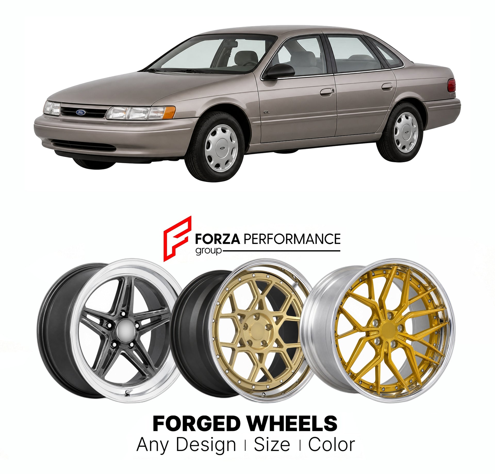 FORGED WHEELS RIMS for FORD TAURUS GL 1990 - 1995

Custom forged wheels for Ford Taurus GL 1990 - 1995. Made-to-order monoblock, 2-piece and 3-piece rims in custom sizes, offsets, colors and finishes with guaranteed fitment.

We manufacture premium quality forged wheels rims for Ford Taurus GL 1990 - 1995 in any design, size, color.

THIS WHEEL DESIGN CAN BE CUSTOM-MADE FOR YOUR CAR IN ANY SIZE AND COLOR OPTIONS
Available in monoblock, 2-piece, 3-piece, duoblock, beadlock
3D wheel renderings are provided ac