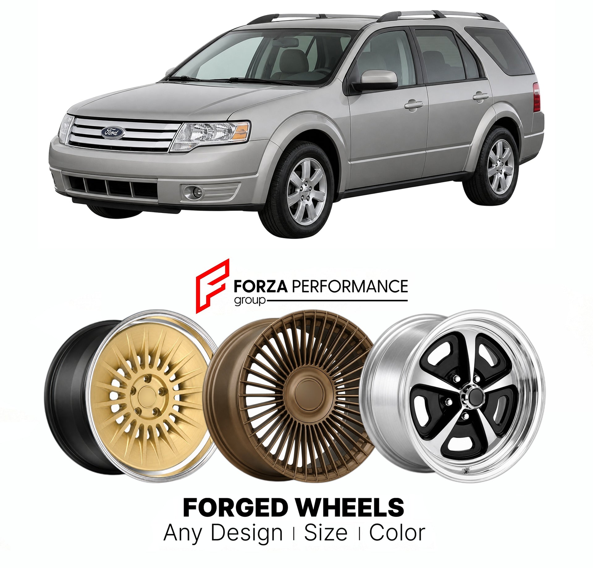 FORGED WHEELS RIMS for FORD TAURUS X SEL 2008 - 2009

Custom forged wheels for Ford Taurus X SEL 2008 - 2009. Made-to-order monoblock, 2-piece and 3-piece rims in custom sizes, offsets, colors and finishes with guaranteed fitment.

We manufacture premium quality forged wheels rims for Ford Taurus X SEL 2008 - 2009 in any design, size, color.

THIS WHEEL DESIGN CAN BE CUSTOM-MADE FOR YOUR CAR IN ANY SIZE AND COLOR OPTIONS
Available in monoblock, 2-piece, 3-piece, duoblock, beadlock
3D wheel renderings are pr