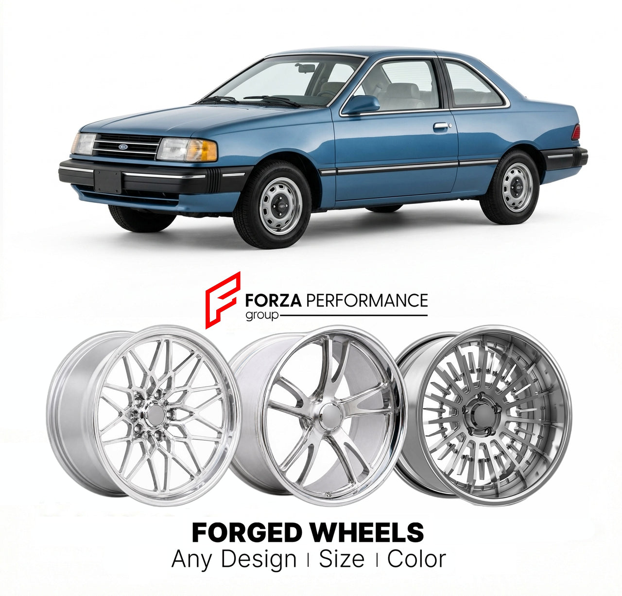 CUSTOM CLASSIC VINTAGE RESTOMOD RETRO OLD SCHOOL FORGED WHEELS RIMS for FORD TEMPO 1984 - 1990
Custom forged wheels for classic American muscle cars. Ideal for restomod builds, vintage restorations, and show cars. Deep dish and retro styling available.

We manufacture premium quality forged wheels rims for Ford Tempo 1984 - 1990 in any design, size, color.

THIS WHEEL DESIGN CAN BE CUSTOM-MADE FOR YOUR CAR IN ANY SIZE AND COLOR OPTIONS
Available in monoblock, 2-piece, 3-piece, duoblock, beadlock
3D wheel re