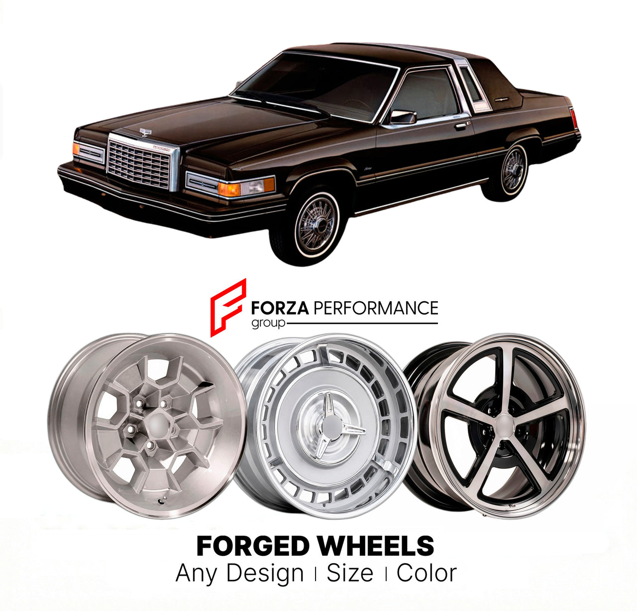 CUSTOM CLASSIC VINTAGE RESTOMOD RETRO OLD SCHOOL FORGED WHEELS RIMS for FORD THUNDERBIRD 1980 - 1982
Custom forged wheels for classic American muscle cars. Ideal for restomod builds, vintage restorations, and show cars. Deep dish and retro styling available.

We manufacture premium quality forged wheels rims for Ford Thunderbird 1980 - 1982 in any design, size, color.

THIS WHEEL DESIGN CAN BE CUSTOM-MADE FOR YOUR CAR IN ANY SIZE AND COLOR OPTIONS
Available in monoblock, 2-piece, 3-piece, duoblock, beadlock