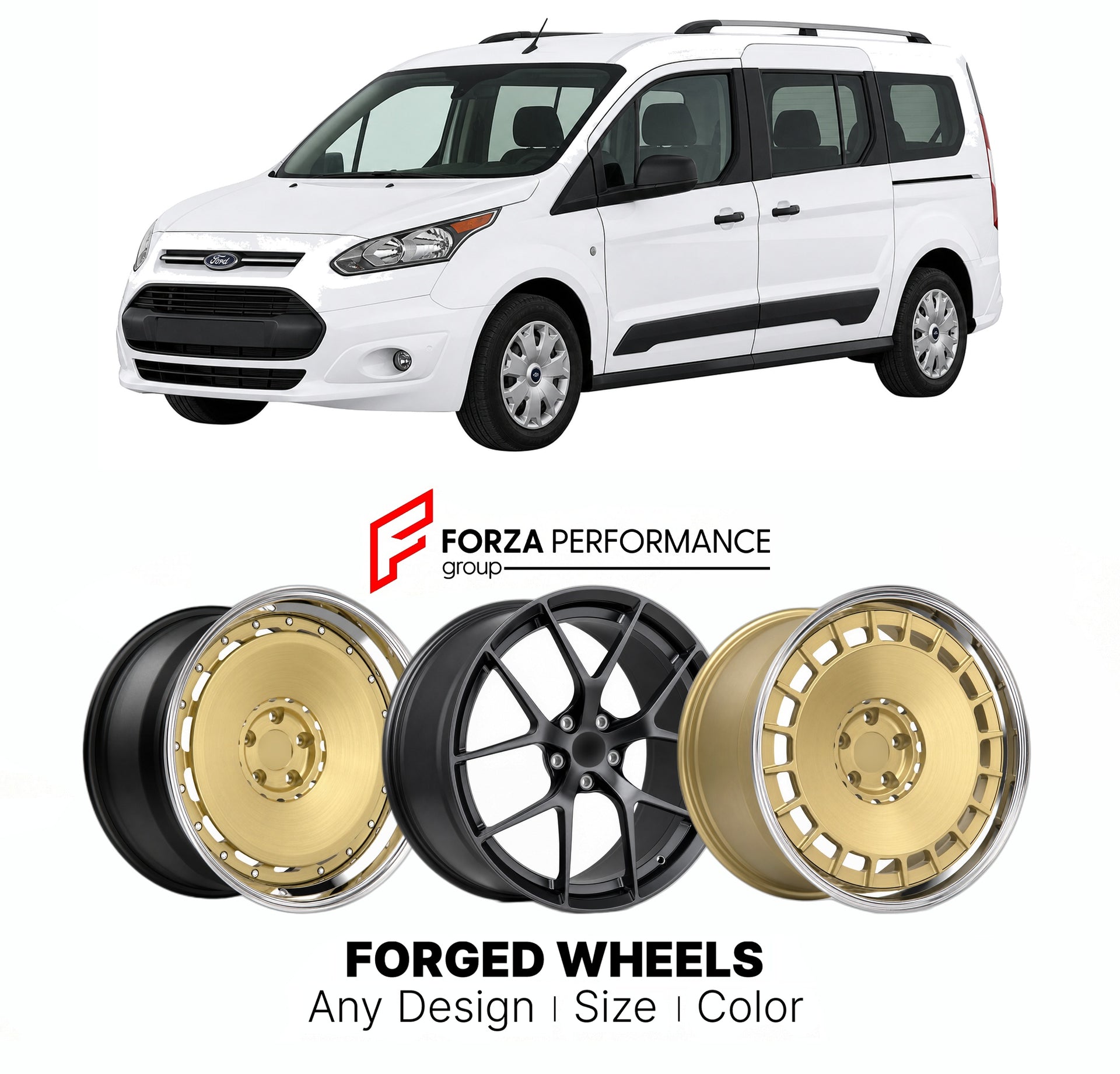 FORGED WHEELS RIMS for FORD TRANSIT CONNECT PASSENGER WAGON US MARKET 2010 - 2023

Custom forged wheels for Ford Transit Connect Passenger Wagon US Market 2010 - 2023. Made-to-order monoblock, 2-piece and 3-piece rims in custom sizes, offsets, colors and finishes with guaranteed fitment.

We manufacture premium quality forged wheels rims for Ford Transit Connect Passenger Wagon US Market 2010 - 2023 in any design, size, color.

THIS WHEEL DESIGN CAN BE CUSTOM-MADE FOR YOUR CAR IN ANY SIZE AND COLOR OPTIONS
