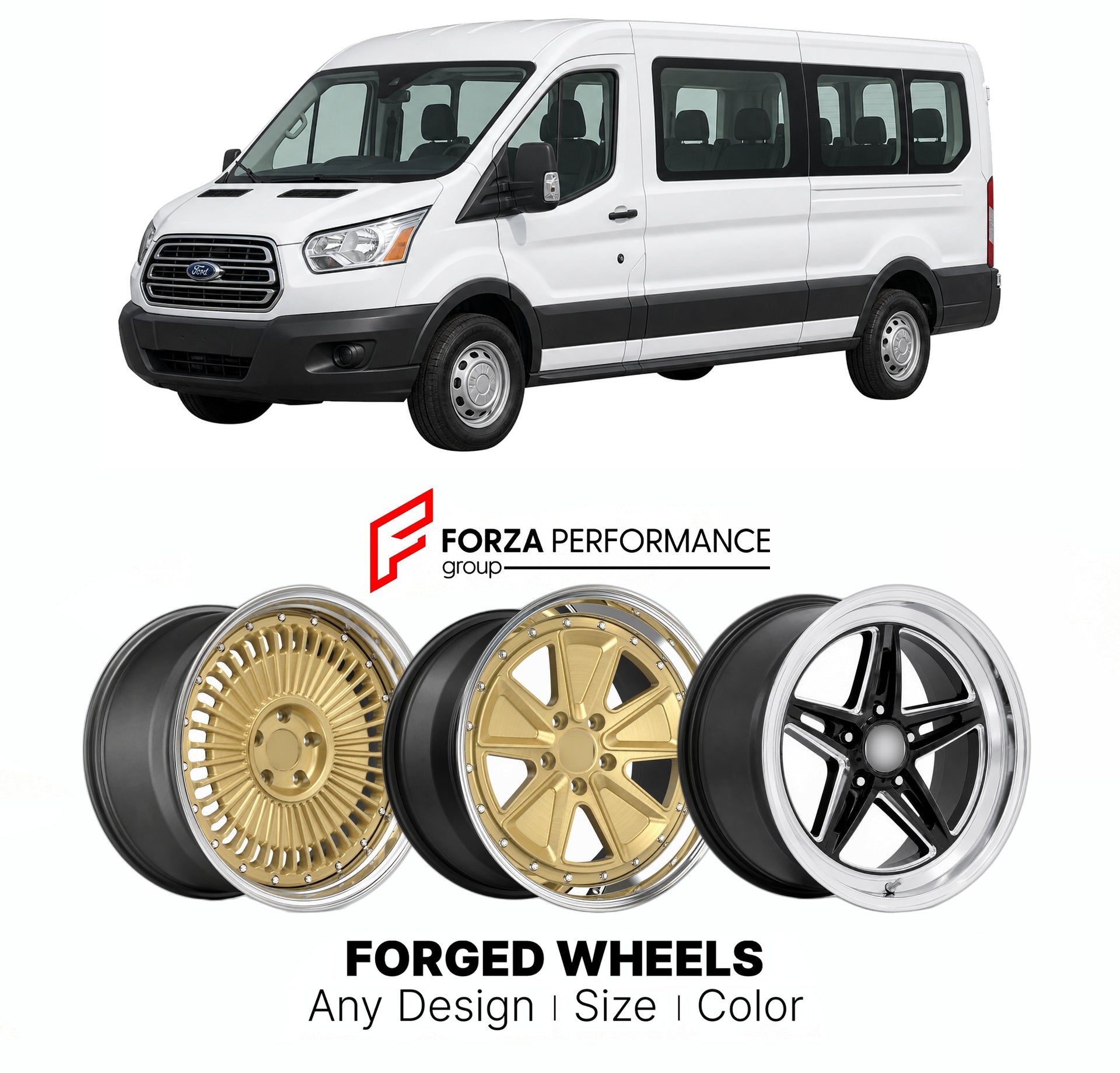 FORGED WHEELS RIMS for FORD TRANSIT CREW VAN NORTH AMERICA 2015+

Custom forged wheels for Ford Transit Crew Van North America 2015+. Made-to-order monoblock, 2-piece and 3-piece rims in custom sizes, offsets, colors and finishes with guaranteed fitment.

We manufacture premium quality forged wheels rims for Ford Transit Crew Van North America 2015+ in any design, size, color.

THIS WHEEL DESIGN CAN BE CUSTOM-MADE FOR YOUR CAR IN ANY SIZE AND COLOR OPTIONS
Available in monoblock, 2-piece, 3-piece, duoblock,