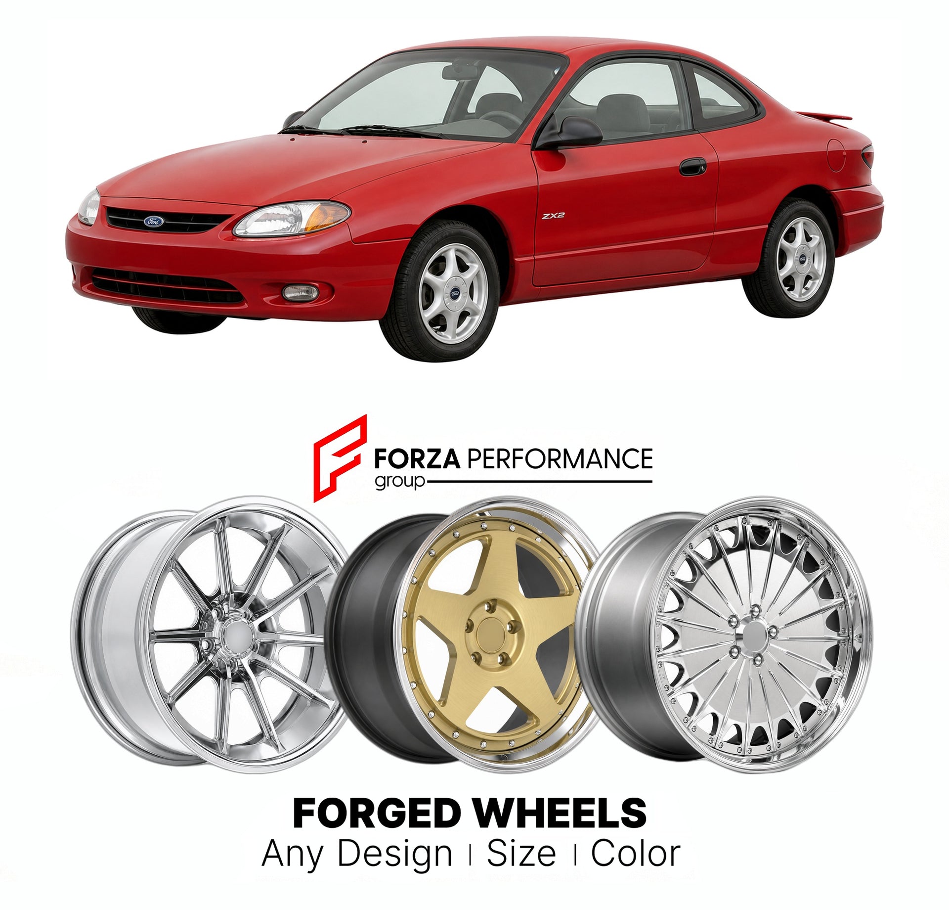 FORGED WHEELS RIMS for FORD ZX2 ESCORT 1998 - 2003

Custom forged wheels for Ford ZX2 Escort 1998 - 2003. Made-to-order monoblock, 2-piece and 3-piece rims in custom sizes, offsets, colors and finishes with guaranteed fitment.

We manufacture premium quality forged wheels rims for Ford ZX2 Escort 1998 - 2003 in any design, size, color.

THIS WHEEL DESIGN CAN BE CUSTOM-MADE FOR YOUR CAR IN ANY SIZE AND COLOR OPTIONS
Available in monoblock, 2-piece, 3-piece, duoblock, beadlock
3D wheel renderings are provided