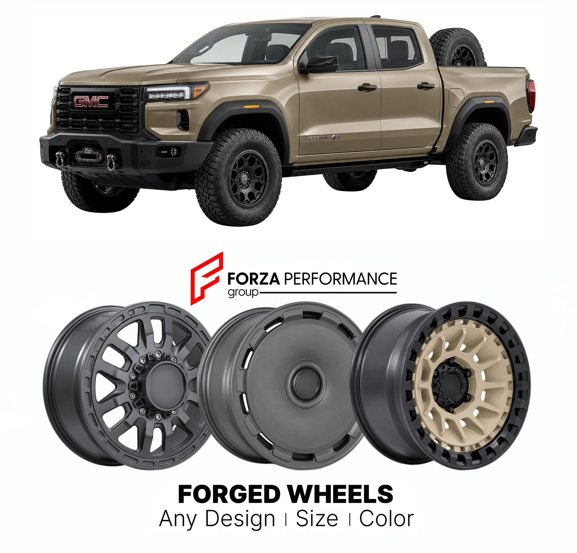 FORGED WHEELS RIMS for GMC CANYON AT4X AEV EDITION 2004+

Custom forged wheels for GMC Canyon AT4X AEV Edition 2004+. Made-to-order monoblock, 2-piece and 3-piece rims in custom sizes, offsets, colors and finishes with guaranteed fitment.

We manufacture premium quality forged wheels rims for GMC Canyon AT4X AEV Edition 2004+ in any design, size, color.

THIS WHEEL DESIGN CAN BE CUSTOM-MADE FOR YOUR CAR IN ANY SIZE AND COLOR OPTIONS
Available in monoblock, 2-piece, 3-piece, duoblock, beadlock
3D wheel rende