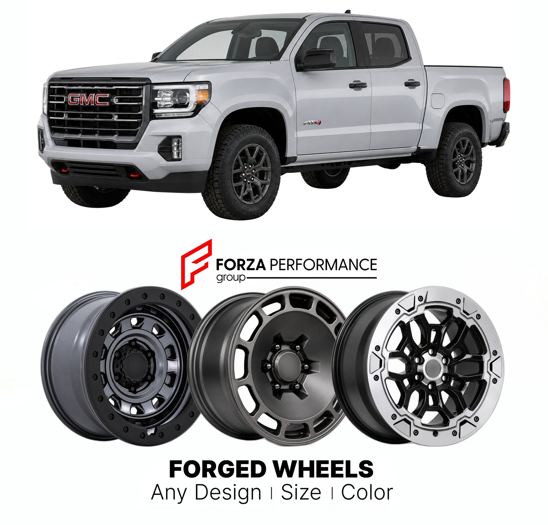 FORGED WHEELS RIMS for GMC CANYON AT4 2004+

Custom forged wheels for GMC Canyon AT4 2004+. Made-to-order monoblock, 2-piece and 3-piece rims in custom sizes, offsets, colors and finishes with guaranteed fitment.

We manufacture premium quality forged wheels rims for GMC Canyon AT4 2004+ in any design, size, color.

THIS WHEEL DESIGN CAN BE CUSTOM-MADE FOR YOUR CAR IN ANY SIZE AND COLOR OPTIONS
Available in monoblock, 2-piece, 3-piece, duoblock, beadlock
3D wheel renderings are provided according to the exa