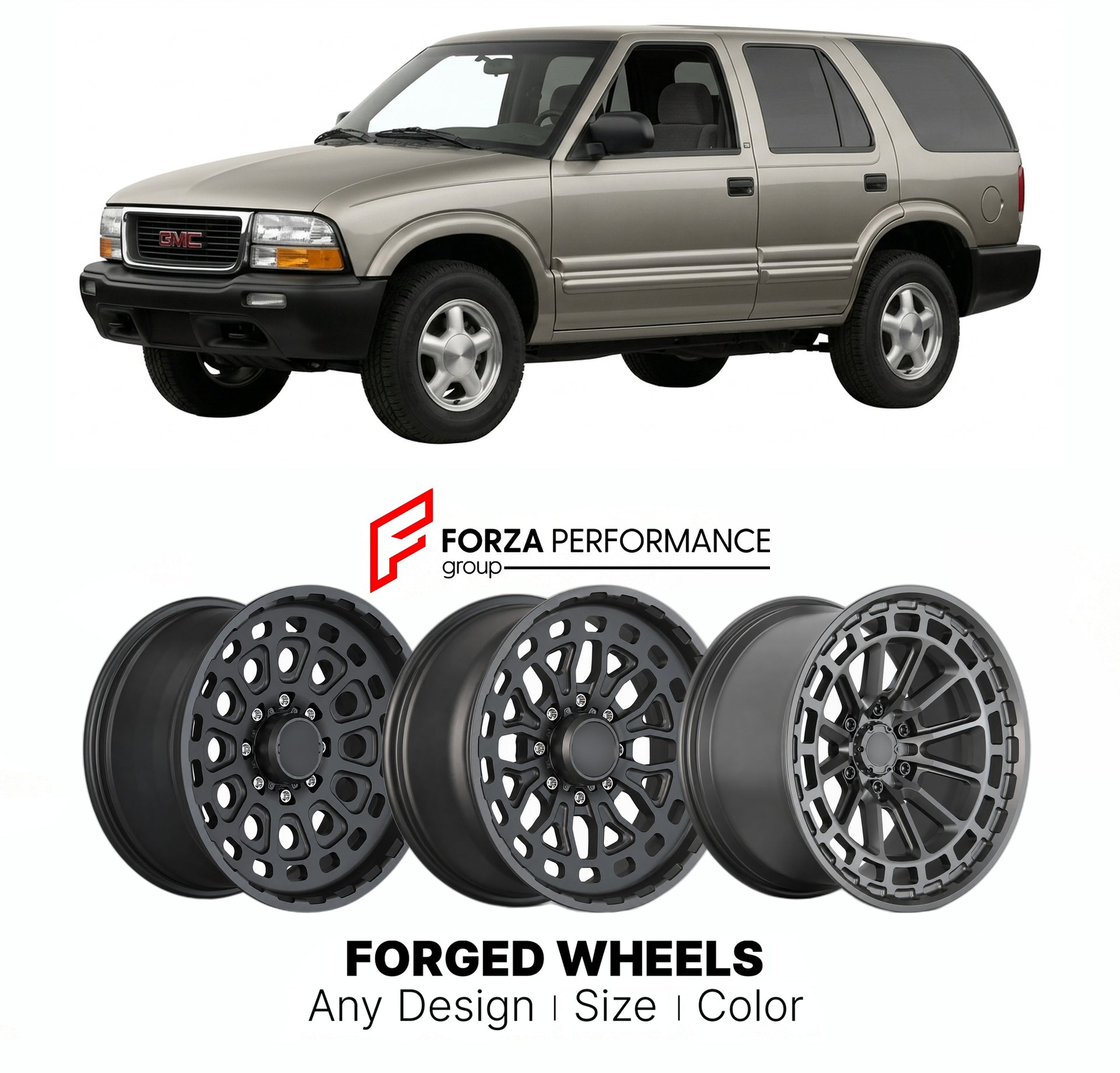 FORGED WHEELS RIMS for GMC ENVOY 1998 - 2000

Custom forged wheels for GMC Envoy 1998 - 2000. Made-to-order monoblock, 2-piece and 3-piece rims in custom sizes, offsets, colors and finishes with guaranteed fitment.

We manufacture premium quality forged wheels rims for GMC Envoy 1998 - 2000 in any design, size, color.

THIS WHEEL DESIGN CAN BE CUSTOM-MADE FOR YOUR CAR IN ANY SIZE AND COLOR OPTIONS
Available in monoblock, 2-piece, 3-piece, duoblock, beadlock
3D wheel renderings are provided according to the 