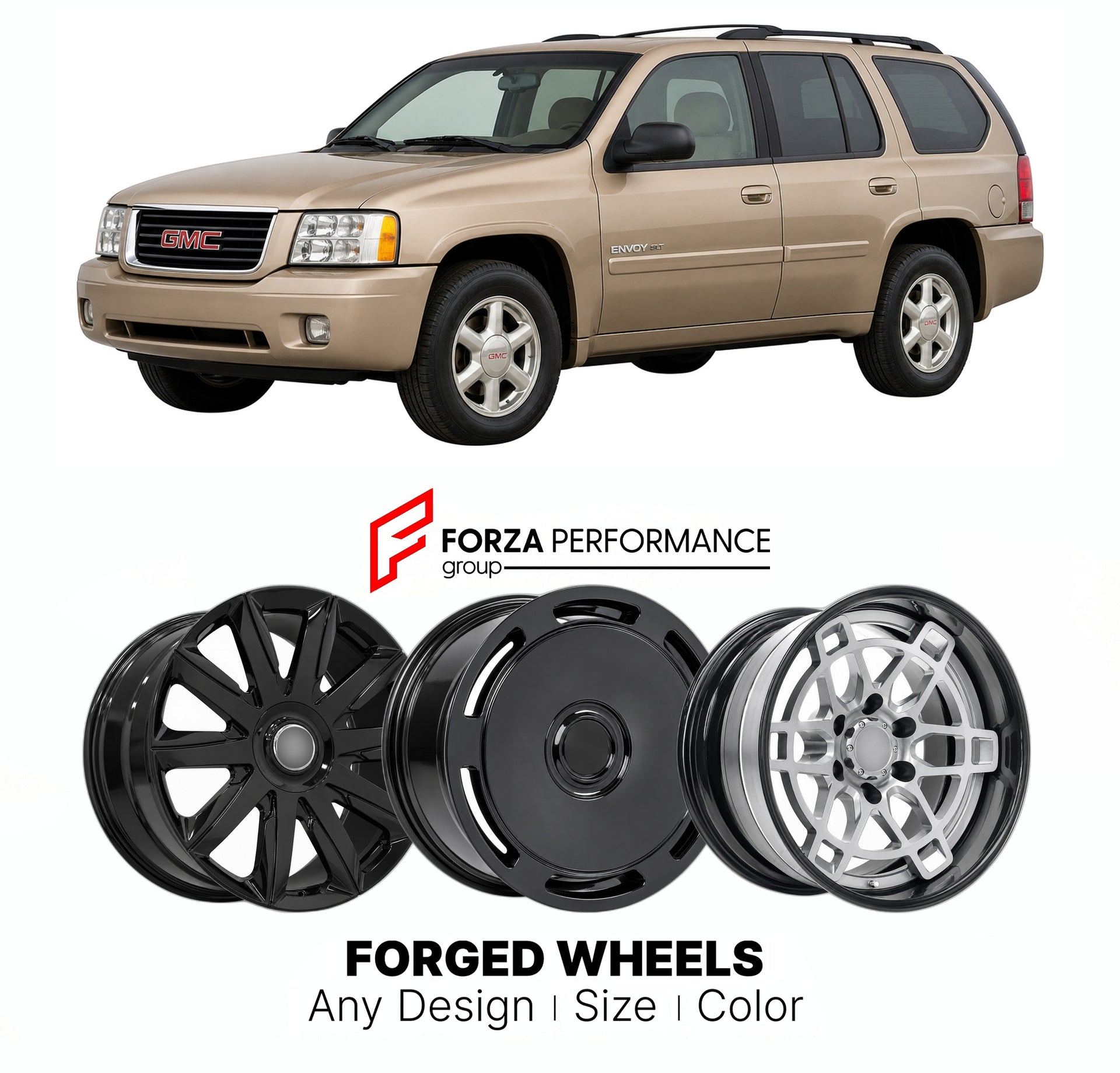 FORGED WHEELS RIMS for GMC ENVOY SLT GMT360 1998 - 2009

Custom forged wheels for GMC Envoy SLT GMT360 1998 - 2009. Made-to-order monoblock, 2-piece and 3-piece rims in custom sizes, offsets, colors and finishes with guaranteed fitment.

We manufacture premium quality forged wheels rims for GMC Envoy SLT GMT360 1998 - 2009 in any design, size, color.

THIS WHEEL DESIGN CAN BE CUSTOM-MADE FOR YOUR CAR IN ANY SIZE AND COLOR OPTIONS
Available in monoblock, 2-piece, 3-piece, duoblock, beadlock
3D wheel renderin