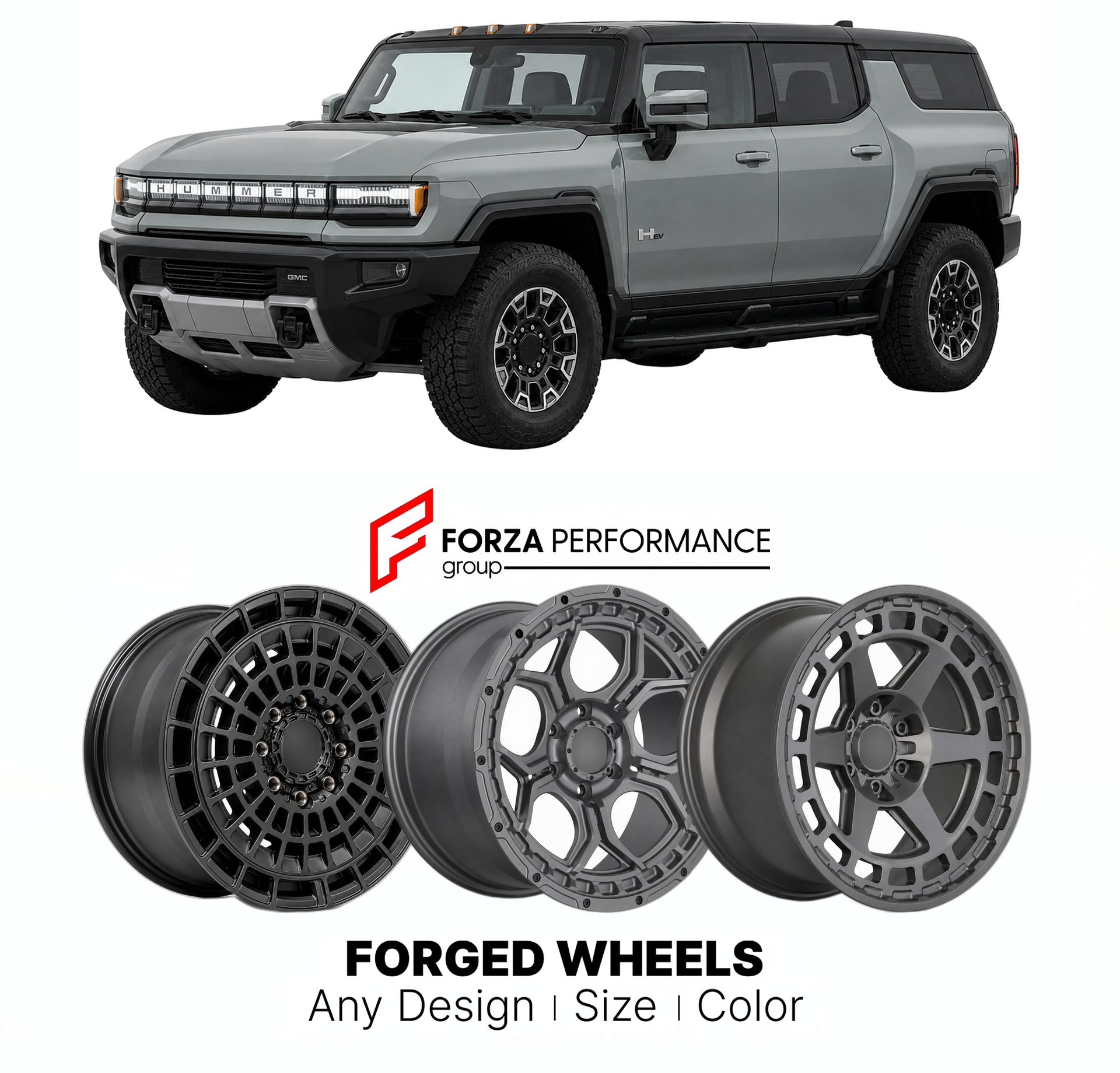 FORGED WHEELS RIMS for GMC HUMMER EV SUV EDITION 1 2022+

Custom forged wheels for GMC Hummer EV SUV Edition 1 2022+. Made-to-order monoblock, 2-piece and 3-piece rims in custom sizes, offsets, colors and finishes with guaranteed fitment.

We manufacture premium quality forged wheels rims for GMC Hummer EV SUV Edition 1 2022+ in any design, size, color.

THIS WHEEL DESIGN CAN BE CUSTOM-MADE FOR YOUR CAR IN ANY SIZE AND COLOR OPTIONS
Available in monoblock, 2-piece, 3-piece, duoblock, beadlock
3D wheel rende