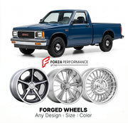 CUSTOM CLASSIC VINTAGE RESTOMOD RETRO OLD SCHOOL FORGED WHEELS RIMS for GMC S-10 1982 - 1990
Custom forged wheels for classic American muscle cars. Ideal for restomod builds, vintage restorations, and show cars. Deep dish and retro styling available.

We manufacture premium quality forged wheels rims for GMC S-10 1982 - 1990 in any design, size, color.

THIS WHEEL DESIGN CAN BE CUSTOM-MADE FOR YOUR CAR IN ANY SIZE AND COLOR OPTIONS
Available in monoblock, 2-piece, 3-piece, duoblock, beadlock
3D wheel render