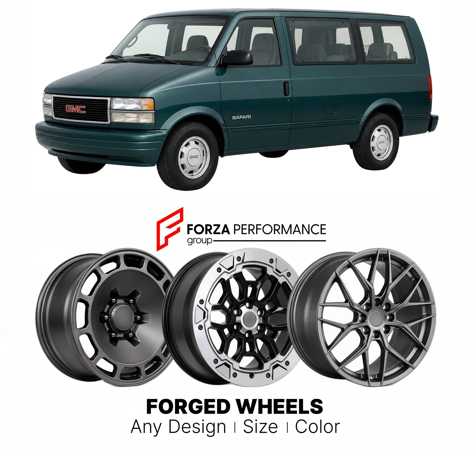 FORGED WHEELS RIMS for GMC SAFARI 1995 - 2005

Custom forged wheels for GMC Safari 1995 - 2005. Made-to-order monoblock, 2-piece and 3-piece rims in custom sizes, offsets, colors and finishes with guaranteed fitment.

We manufacture premium quality forged wheels rims for GMC Safari 1995 - 2005 in any design, size, color.

THIS WHEEL DESIGN CAN BE CUSTOM-MADE FOR YOUR CAR IN ANY SIZE AND COLOR OPTIONS
Available in monoblock, 2-piece, 3-piece, duoblock, beadlock
3D wheel renderings are provided according to t