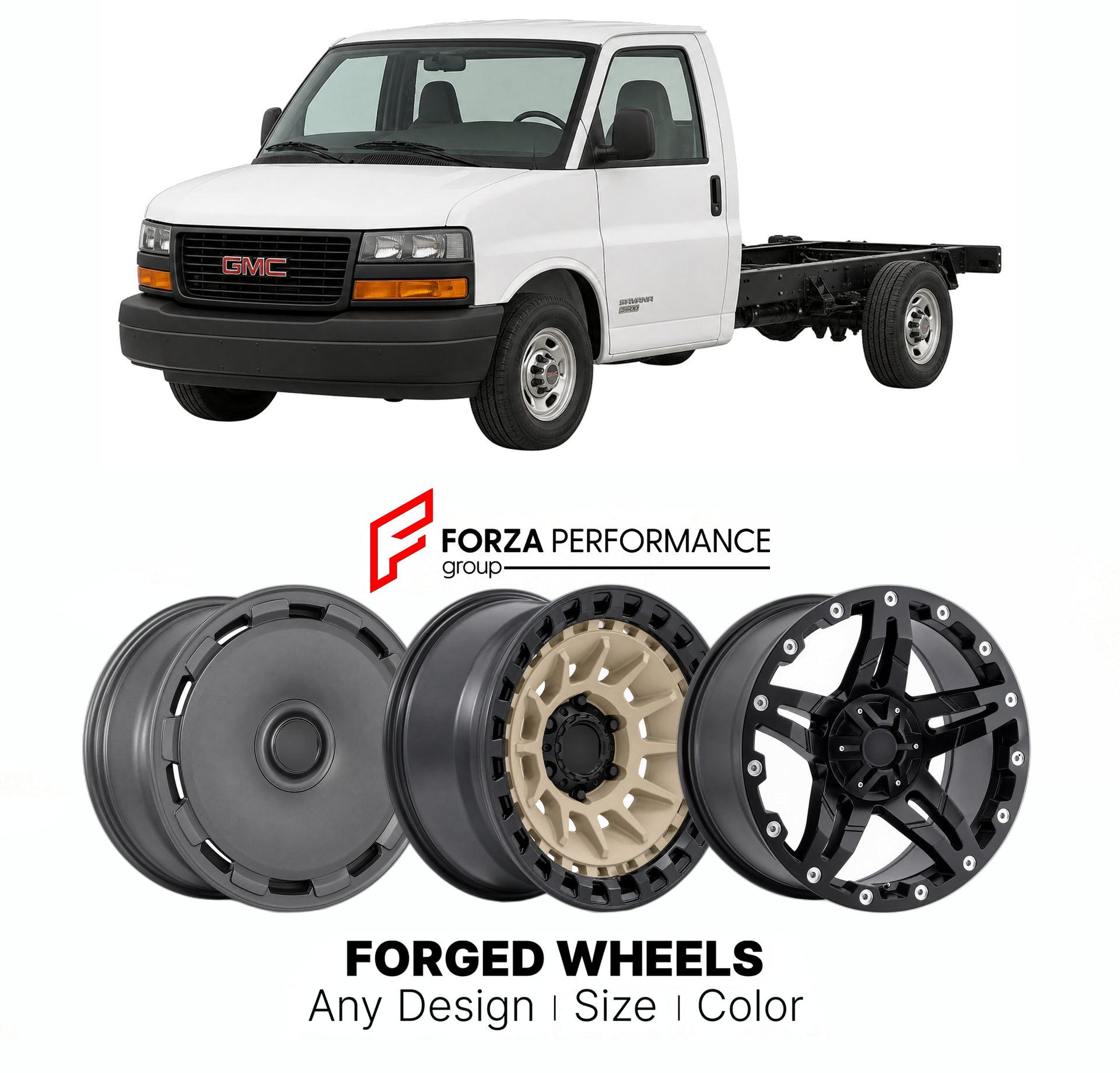 FORGED WHEELS RIMS for GMC SAVANA CUTAWAY 1996+

Custom forged wheels for GMC Savana Cutaway 1996+. Made-to-order monoblock, 2-piece and 3-piece rims in custom sizes, offsets, colors and finishes with guaranteed fitment.

We manufacture premium quality forged wheels rims for GMC Savana Cutaway 1996+ in any design, size, color.

THIS WHEEL DESIGN CAN BE CUSTOM-MADE FOR YOUR CAR IN ANY SIZE AND COLOR OPTIONS
Available in monoblock, 2-piece, 3-piece, duoblock, beadlock
3D wheel renderings are provided accordin