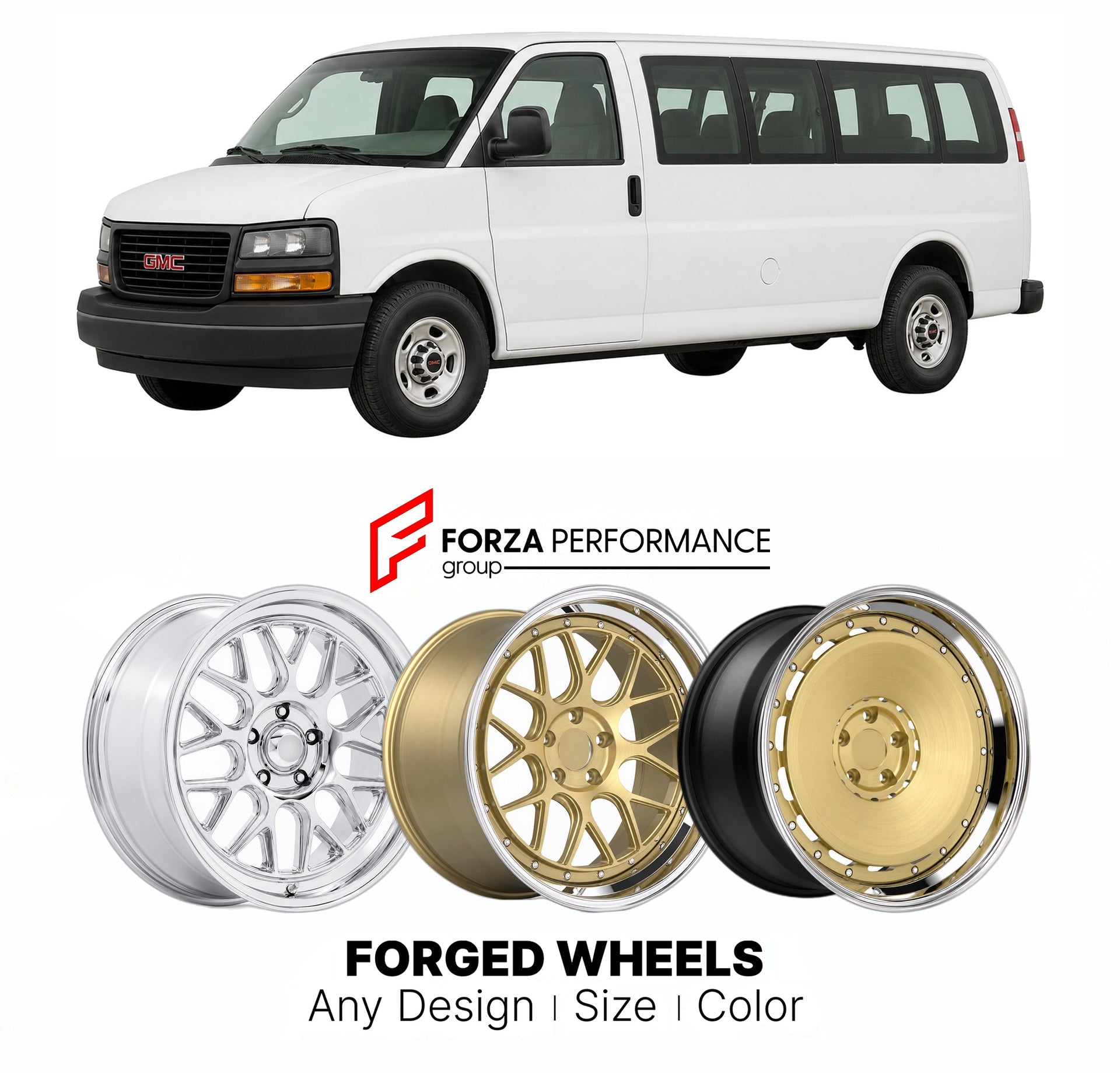 FORGED WHEELS RIMS for GMC SAVANA PASSENGER VAN 1996+

Custom forged wheels for GMC Savana Passenger Van 1996+. Made-to-order monoblock, 2-piece and 3-piece rims in custom sizes, offsets, colors and finishes with guaranteed fitment.

We manufacture premium quality forged wheels rims for GMC Savana Passenger Van 1996+ in any design, size, color.

THIS WHEEL DESIGN CAN BE CUSTOM-MADE FOR YOUR CAR IN ANY SIZE AND COLOR OPTIONS
Available in monoblock, 2-piece, 3-piece, duoblock, beadlock
3D wheel renderings are