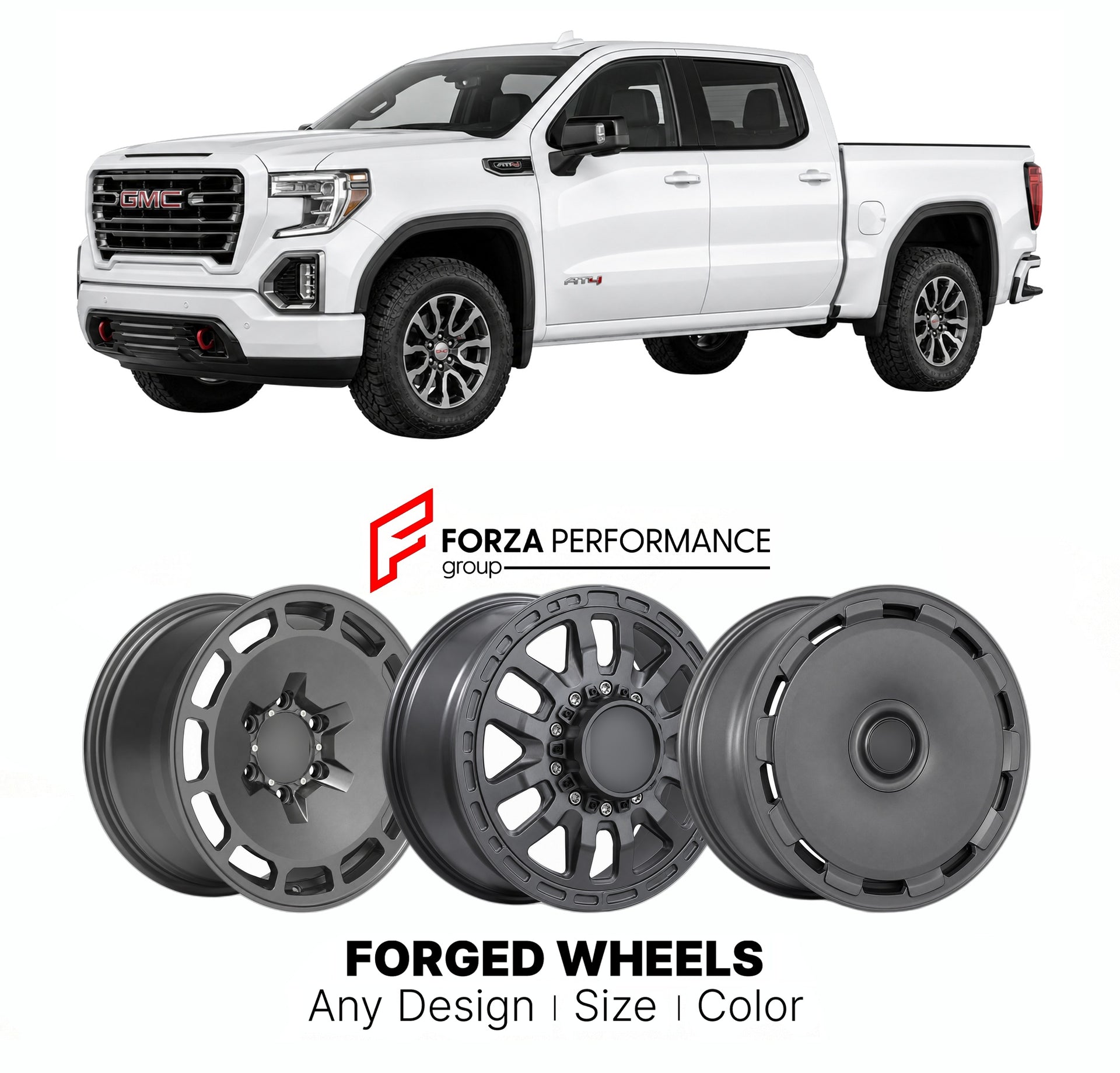 FORGED WHEELS RIMS for GMC SIERRA 1500 AT4 T1XX 2019+

Custom forged wheels for GMC Sierra 1500 AT4 T1XX 2019+. Made-to-order monoblock, 2-piece and 3-piece rims in custom sizes, offsets, colors and finishes with guaranteed fitment.

We manufacture premium quality forged wheels rims for GMC Sierra 1500 AT4 T1XX 2019+ in any design, size, color.

THIS WHEEL DESIGN CAN BE CUSTOM-MADE FOR YOUR CAR IN ANY SIZE AND COLOR OPTIONS
Available in monoblock, 2-piece, 3-piece, duoblock, beadlock
3D wheel renderings are