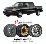 FORGED WHEELS RIMS for GMC SIERRA 1500 DENALI GMT800 1999 - 2007

Custom forged wheels for GMC Sierra 1500 Denali GMT800 1999 - 2007. Made-to-order monoblock, 2-piece and 3-piece rims in custom sizes, offsets, colors and finishes with guaranteed fitment.

We manufacture premium quality forged wheels rims for GMC Sierra 1500 Denali GMT800 1999 - 2007 in any design, size, color.

THIS WHEEL DESIGN CAN BE CUSTOM-MADE FOR YOUR CAR IN ANY SIZE AND COLOR OPTIONS
Available in monoblock, 2-piece, 3-piece, duoblock,