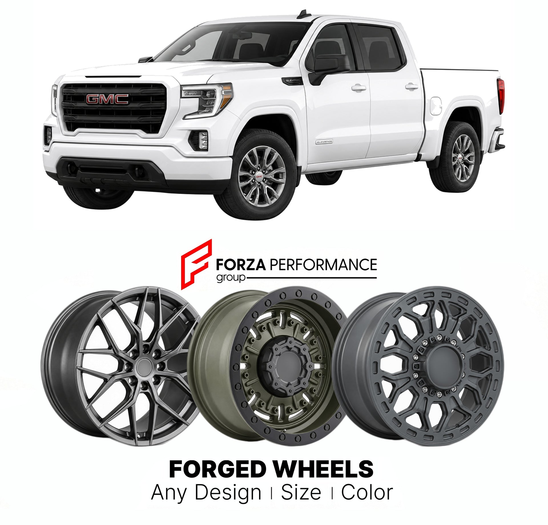 FORGED WHEELS RIMS for GMC SIERRA 1500 ELEVATION T1XX 2019+

Custom forged wheels for GMC Sierra 1500 Elevation T1XX 2019+. Made-to-order monoblock, 2-piece and 3-piece rims in custom sizes, offsets, colors and finishes with guaranteed fitment.

We manufacture premium quality forged wheels rims for GMC Sierra 1500 Elevation T1XX 2019+ in any design, size, color.

THIS WHEEL DESIGN CAN BE CUSTOM-MADE FOR YOUR CAR IN ANY SIZE AND COLOR OPTIONS
Available in monoblock, 2-piece, 3-piece, duoblock, beadlock
3D wh