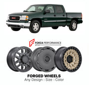 FORGED WHEELS RIMS for GMC SIERRA 1500 HYBRID GMT800 1999 - 2007

Custom forged wheels for GMC Sierra 1500 Hybrid GMT800 1999 - 2007. Made-to-order monoblock, 2-piece and 3-piece rims in custom sizes, offsets, colors and finishes with guaranteed fitment.

We manufacture premium quality forged wheels rims for GMC Sierra 1500 Hybrid GMT800 1999 - 2007 in any design, size, color.

THIS WHEEL DESIGN CAN BE CUSTOM-MADE FOR YOUR CAR IN ANY SIZE AND COLOR OPTIONS
Available in monoblock, 2-piece, 3-piece, duoblock,