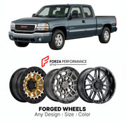 FORGED WHEELS RIMS for GMC SIERRA 1500 QUADRASTEER GMT800 1999 - 2007

Custom forged wheels for GMC Sierra 1500 Quadrasteer GMT800 1999 - 2007. Made-to-order monoblock, 2-piece and 3-piece rims in custom sizes, offsets, colors and finishes with guaranteed fitment.

We manufacture premium quality forged wheels rims for GMC Sierra 1500 Quadrasteer GMT800 1999 - 2007 in any design, size, color.

THIS WHEEL DESIGN CAN BE CUSTOM-MADE FOR YOUR CAR IN ANY SIZE AND COLOR OPTIONS
Available in monoblock, 2-piece, 3-p
