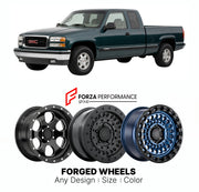 FORGED WHEELS RIMS for GMC SIERRA 1500 SLT GMT800 1999 - 2007

Custom forged wheels for GMC Sierra 1500 SLT GMT800 1999 - 2007. Made-to-order monoblock, 2-piece and 3-piece rims in custom sizes, offsets, colors and finishes with guaranteed fitment.

We manufacture premium quality forged wheels rims for GMC Sierra 1500 SLT GMT800 1999 - 2007 in any design, size, color.

THIS WHEEL DESIGN CAN BE CUSTOM-MADE FOR YOUR CAR IN ANY SIZE AND COLOR OPTIONS
Available in monoblock, 2-piece, 3-piece, duoblock, beadlock