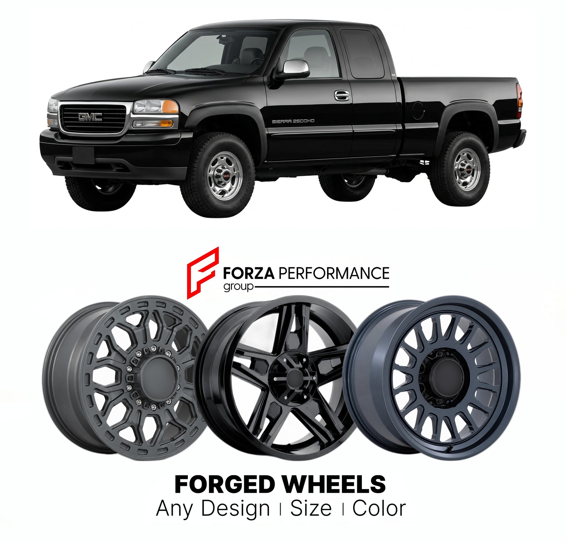 FORGED WHEELS RIMS for GMC SIERRA 2500HD 2001 - 2024

Custom forged wheels for GMC Sierra 2500HD 2001 - 2024. Made-to-order monoblock, 2-piece and 3-piece rims in custom sizes, offsets, colors and finishes with guaranteed fitment.

We manufacture premium quality forged wheels rims for GMC Sierra 2500HD 2001 - 2024 in any design, size, color.

THIS WHEEL DESIGN CAN BE CUSTOM-MADE FOR YOUR CAR IN ANY SIZE AND COLOR OPTIONS
Available in monoblock, 2-piece, 3-piece, duoblock, beadlock
3D wheel renderings are pr