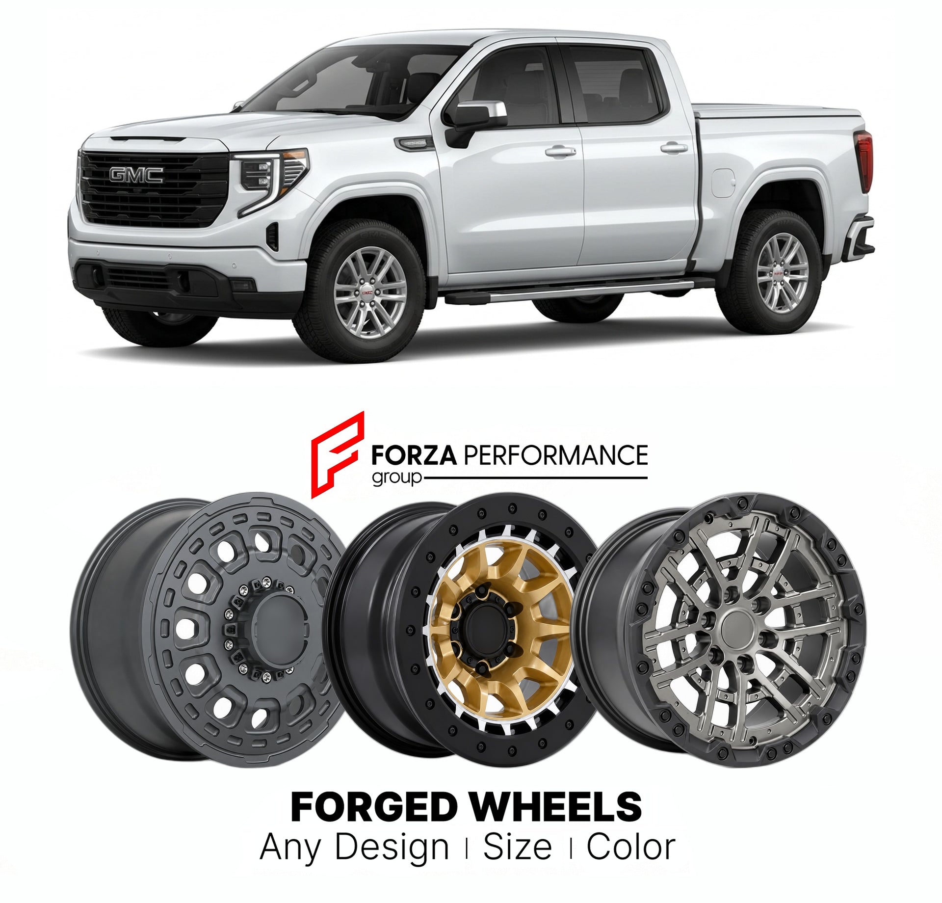 FORGED WHEELS RIMS for GMC SIERRA EV 2024+

Custom forged wheels for GMC Sierra EV 2024+. Made-to-order monoblock, 2-piece and 3-piece rims in custom sizes, offsets, colors and finishes with guaranteed fitment.

We manufacture premium quality forged wheels rims for GMC Sierra EV 2024+ in any design, size, color.

THIS WHEEL DESIGN CAN BE CUSTOM-MADE FOR YOUR CAR IN ANY SIZE AND COLOR OPTIONS
Available in monoblock, 2-piece, 3-piece, duoblock, beadlock
3D wheel renderings are provided according to the exact 